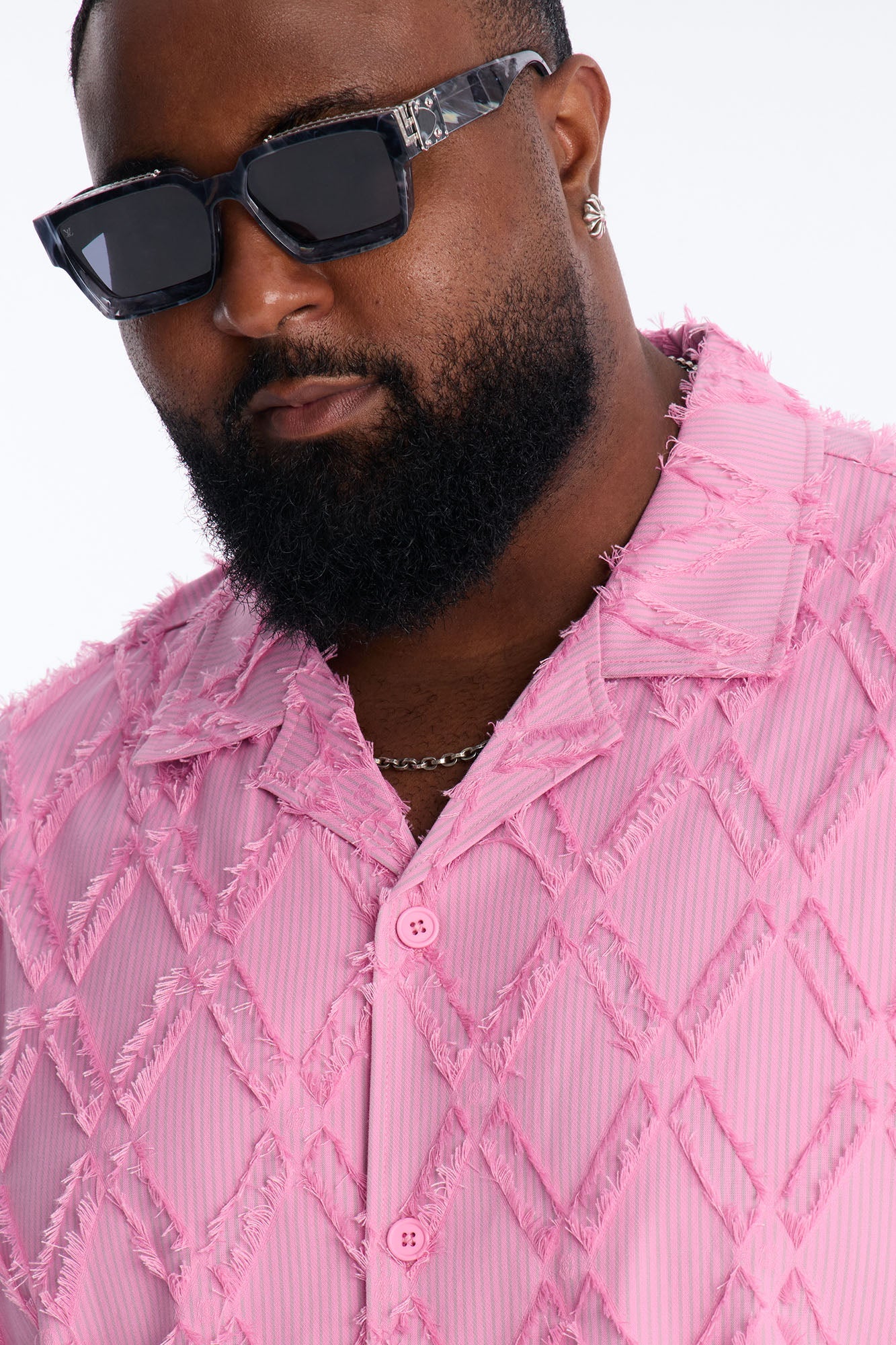 Relaxed Sahara Stripe Cuban Collar Button Up Shirt - Mauve