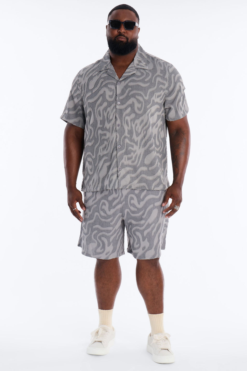 Midnight Wave Cuban Button Up Shirt - Grey