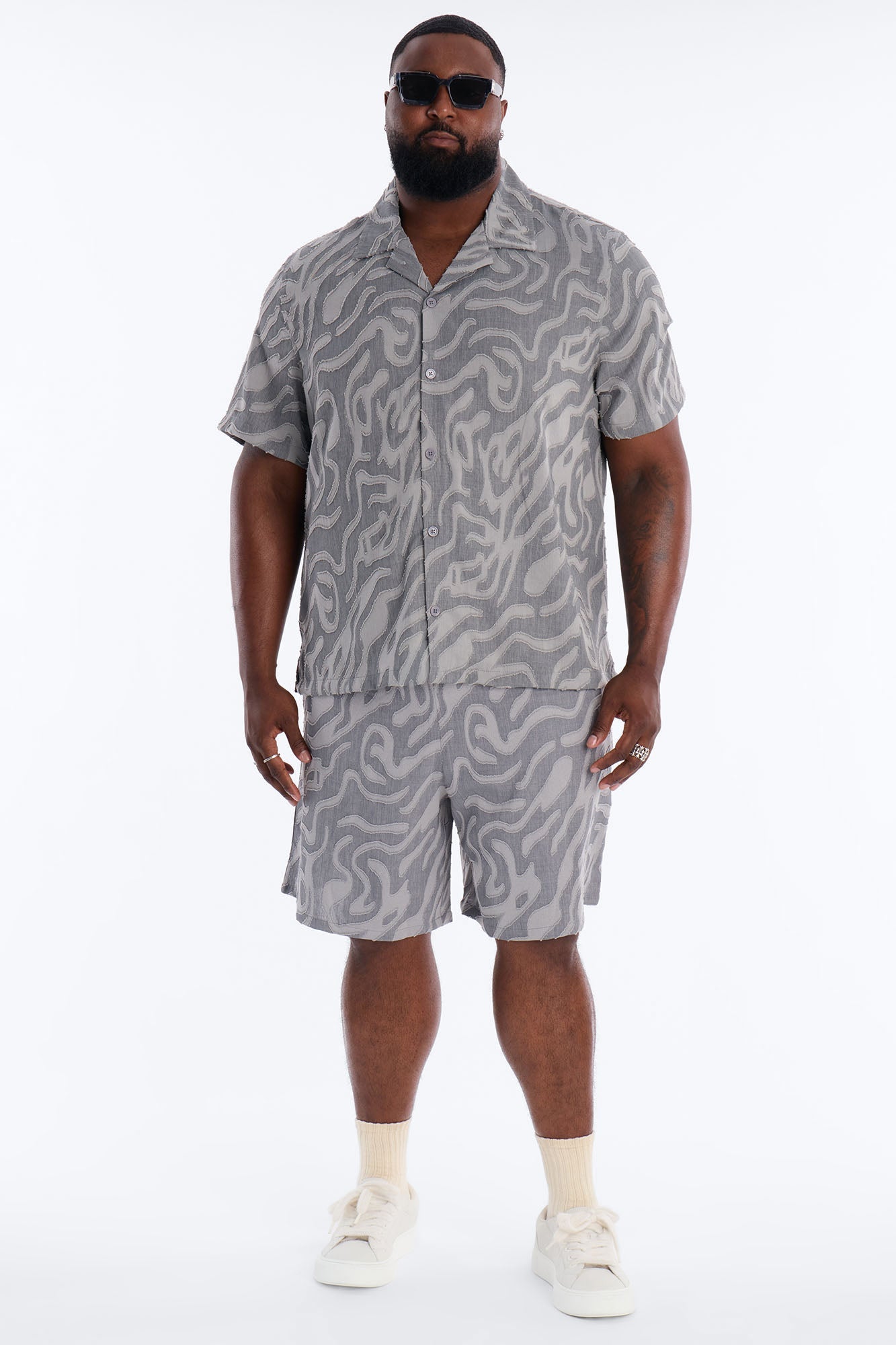 Midnight Wave Cuban Button Up Shirt - Grey