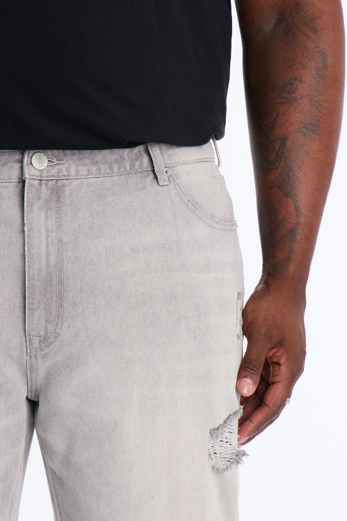 Essential Destroyed Straight Rigid Jean - Grey