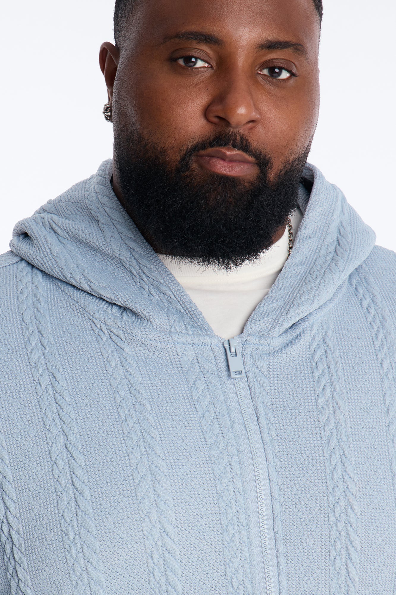 Textured Cozy Braided Hooded Jacket - Blue