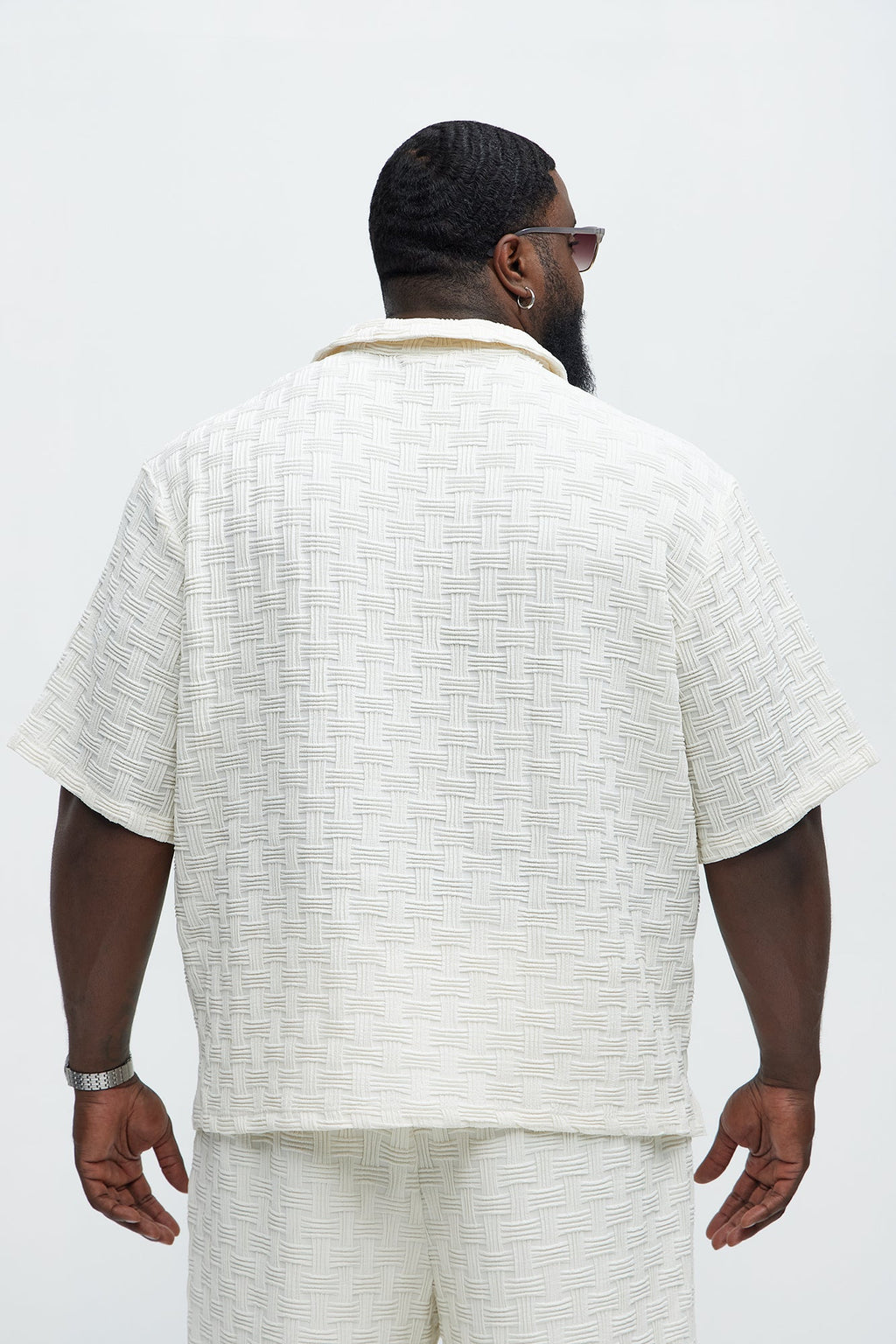 Criss Cross Textured Cuban Collar Shirt - Cream