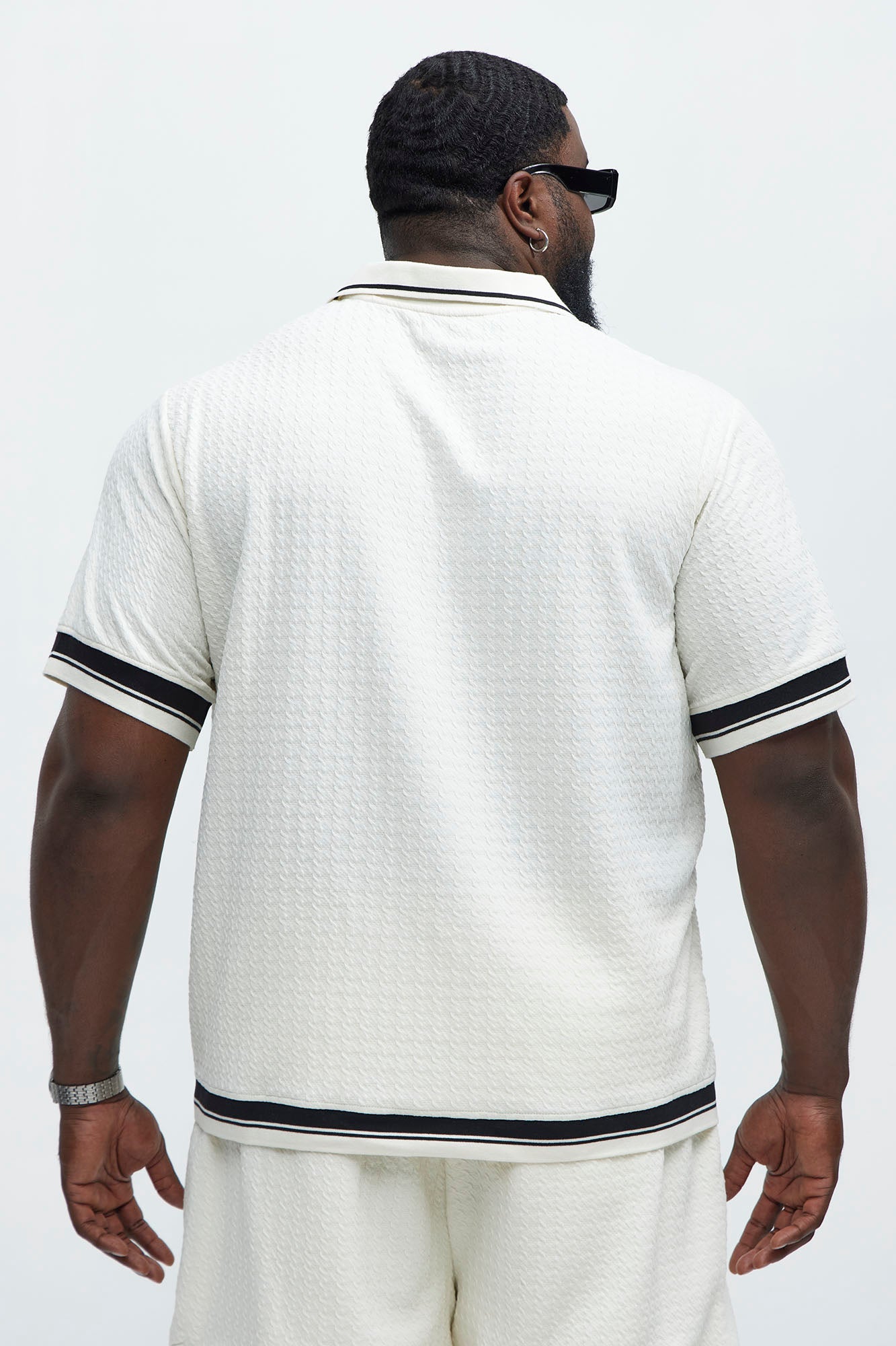 Princeton Textured Johnny Collar Polo Shirt - Cream