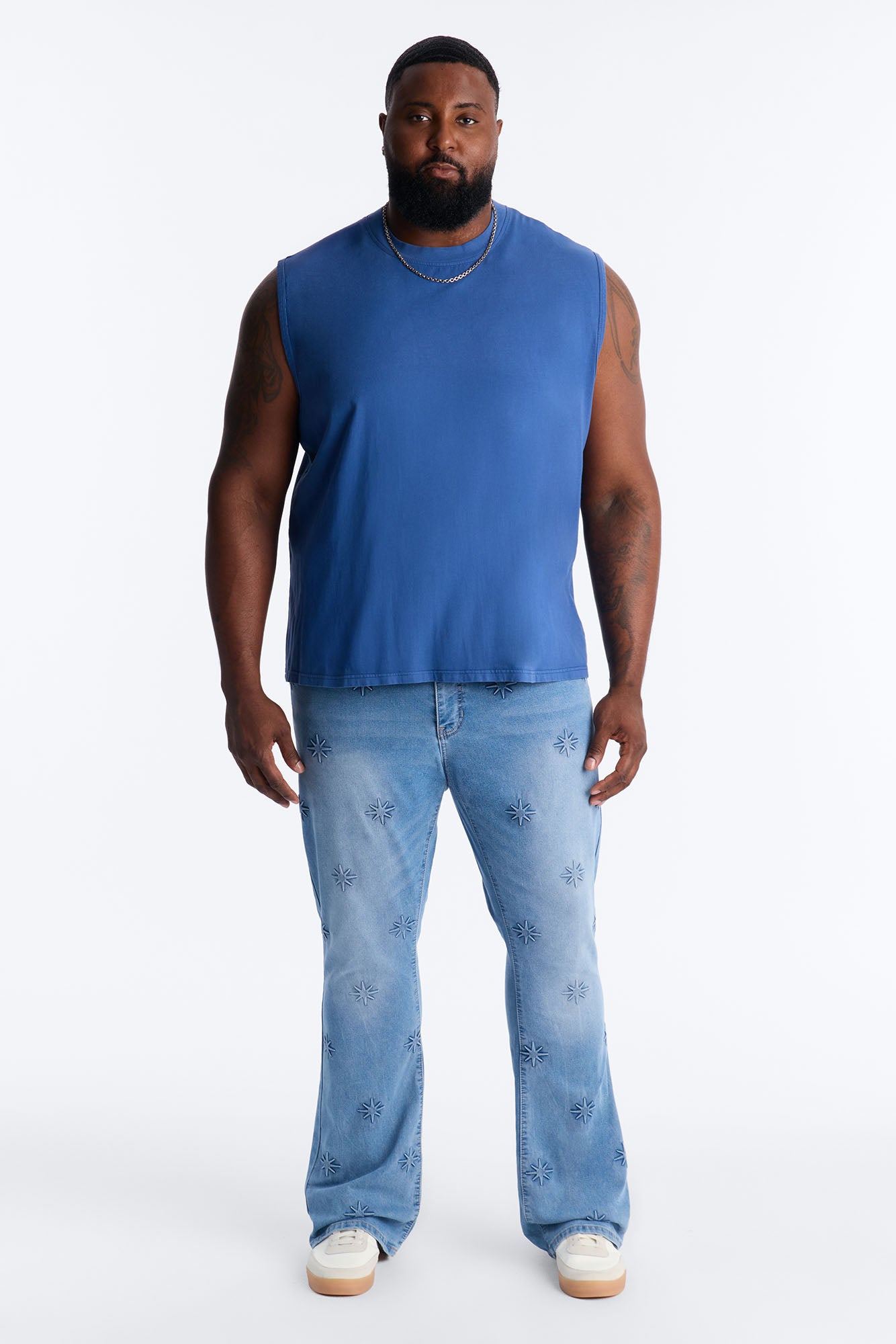 Stacked Slim Flare Embossed Supernova Jeans - Medium Blue Wash