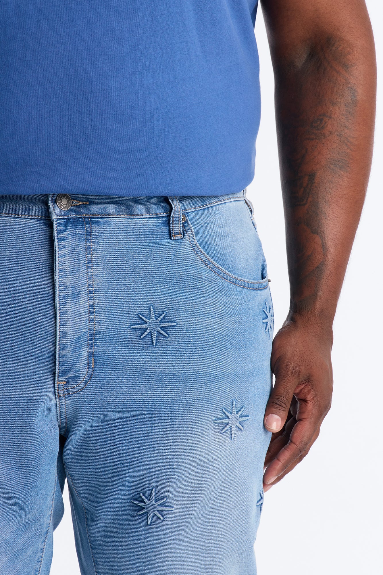 Stacked Slim Flare Embossed Supernova Jeans - Medium Blue Wash