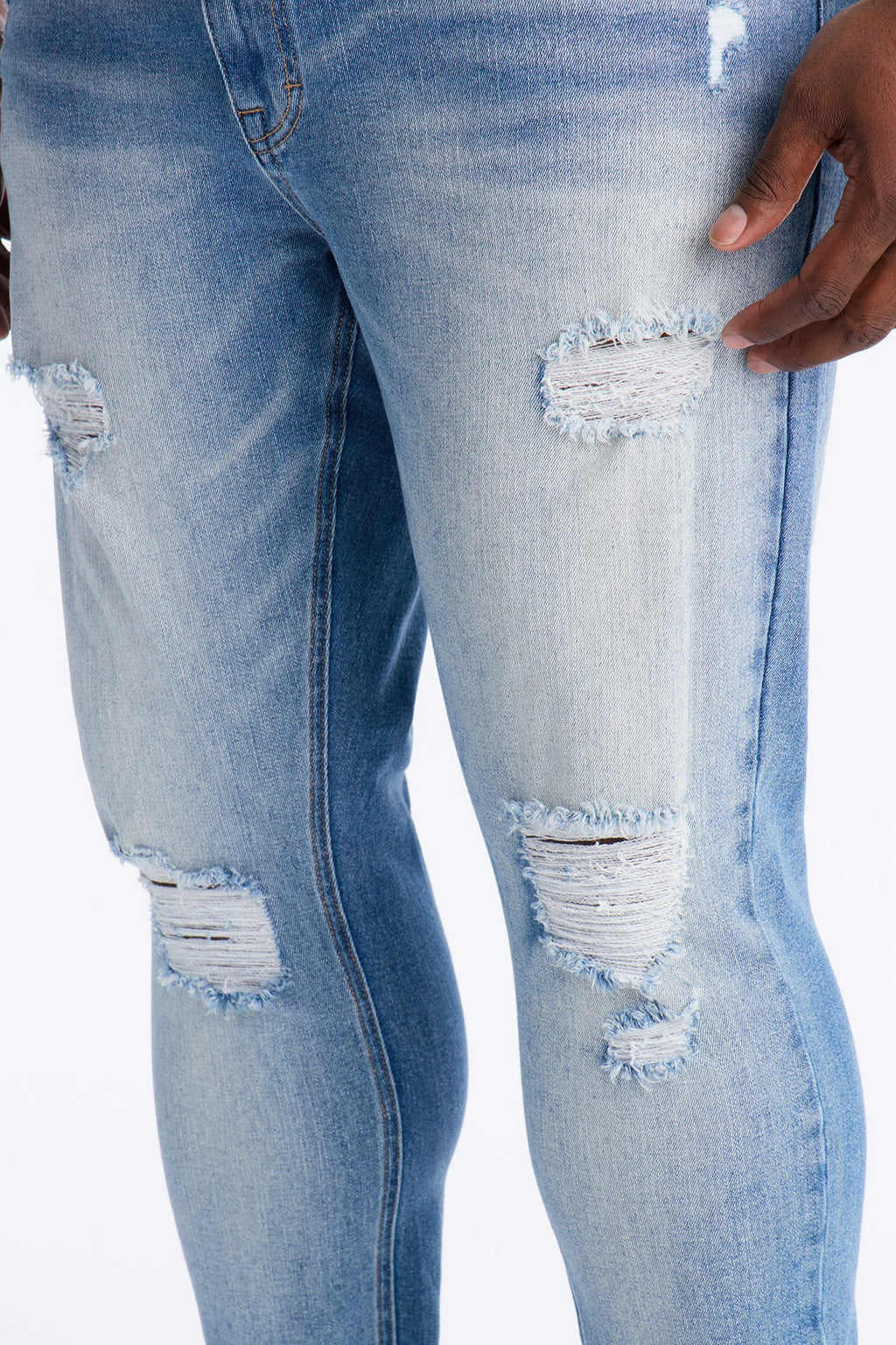 Essential Destroyed Skinny Stretch Jean - Medium Blue Wash