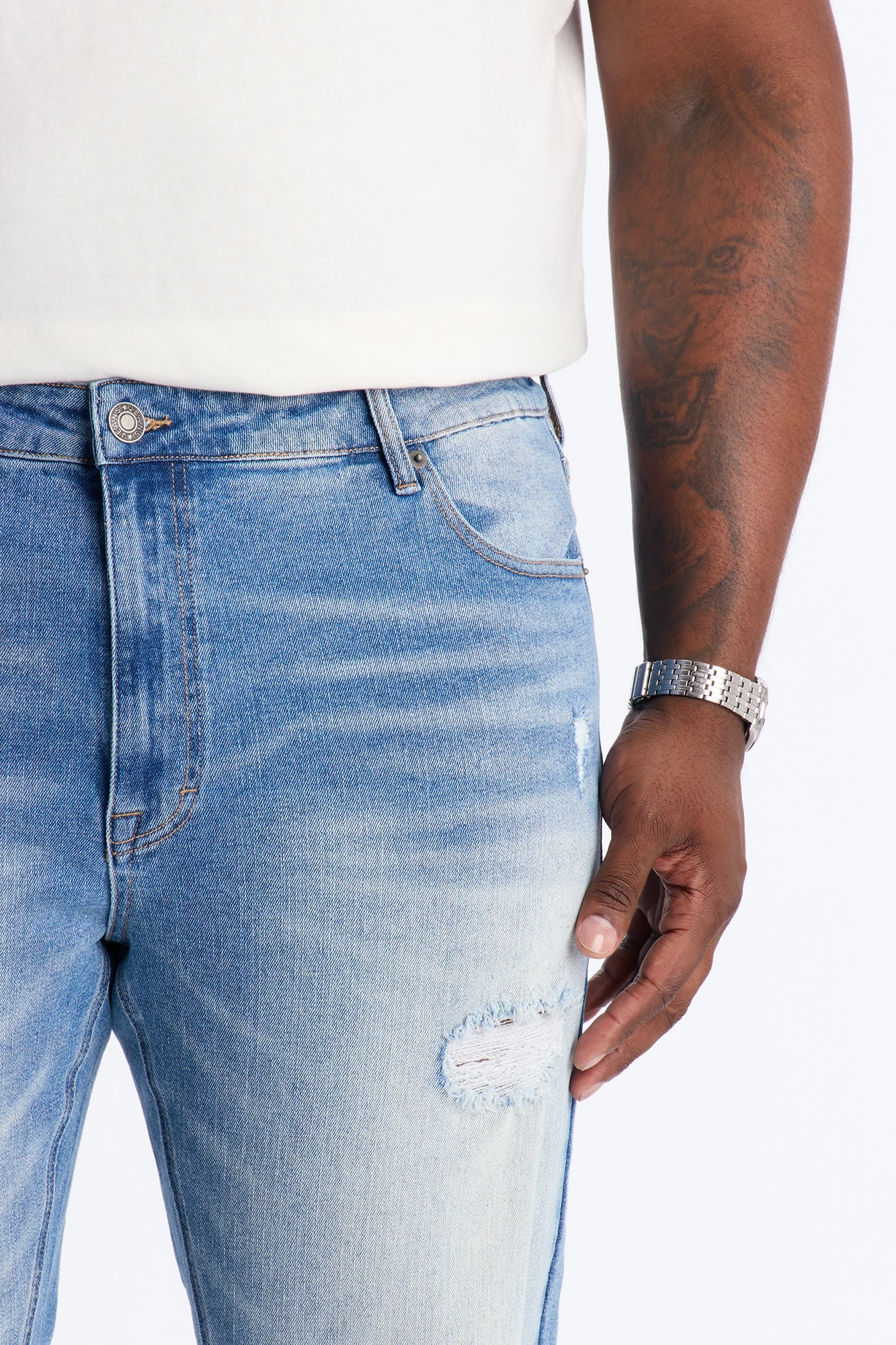Essential Destroyed Skinny Stretch Jean - Medium Blue Wash