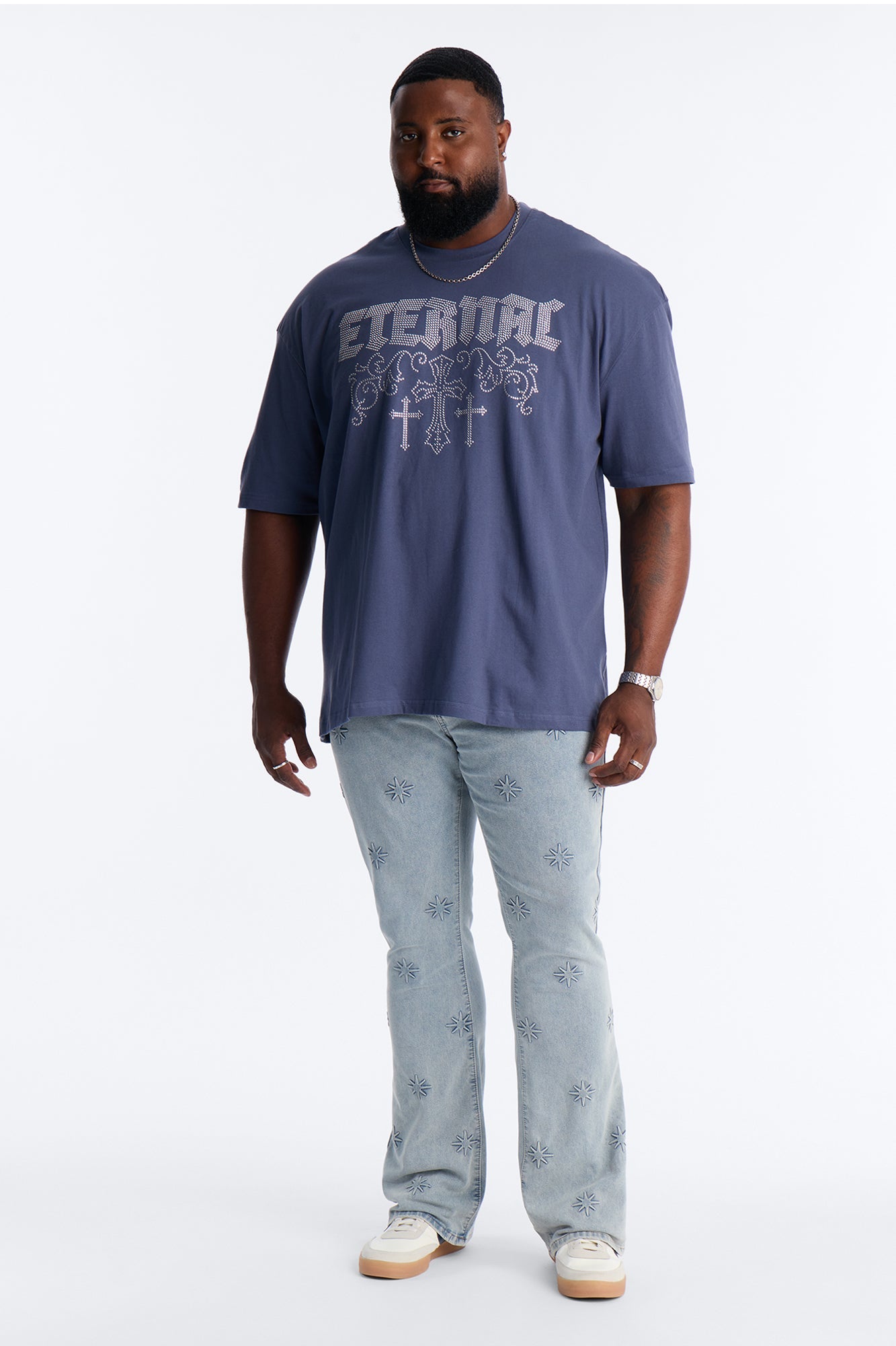 Stacked Slim Flare Embossed Supernova Jeans - Light Wash