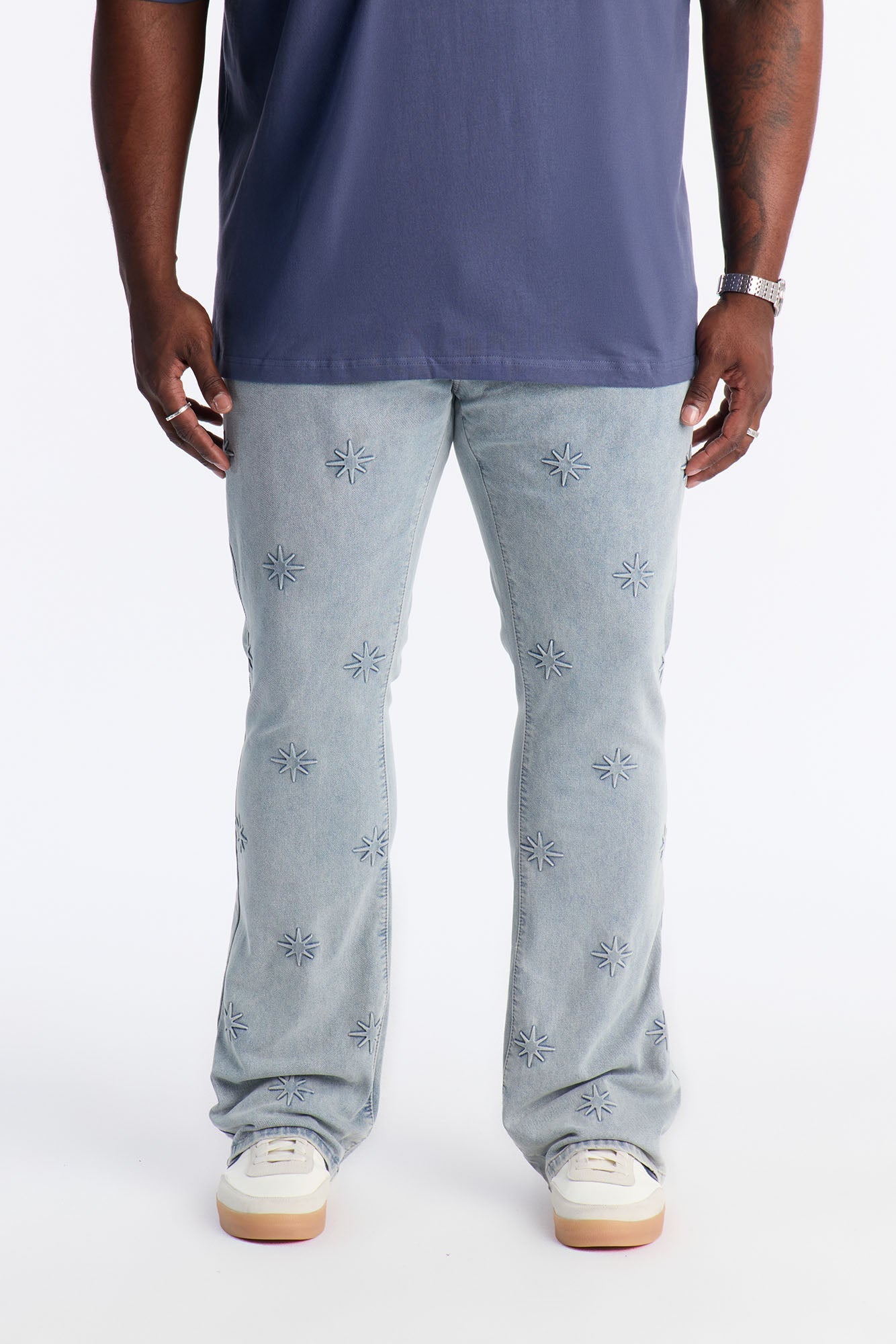 Stacked Slim Flare Embossed Supernova Jeans - Light Wash