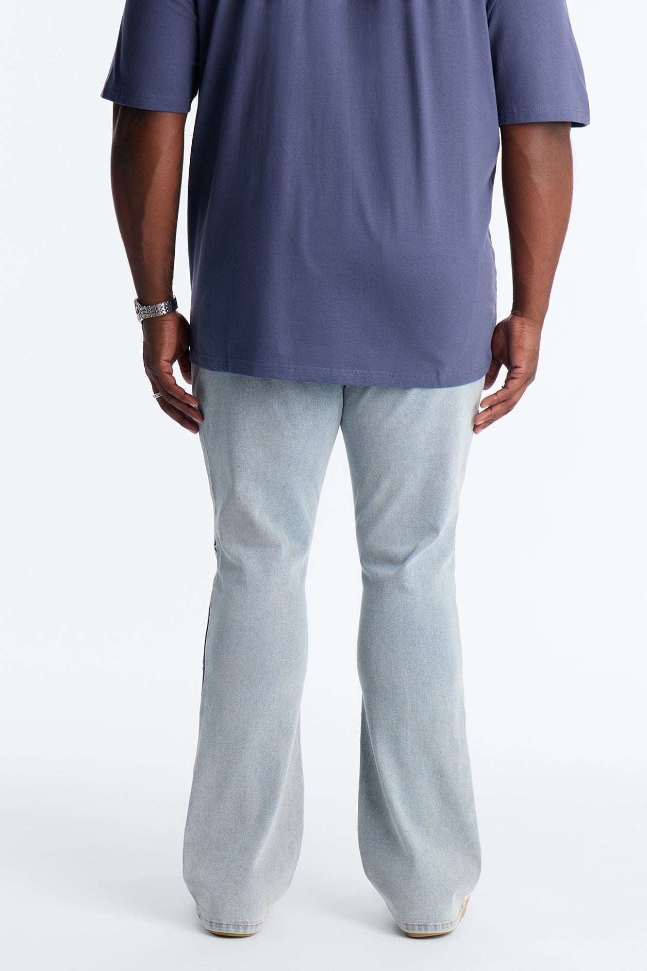 Stacked Slim Flare Embossed Supernova Jeans - Light Wash