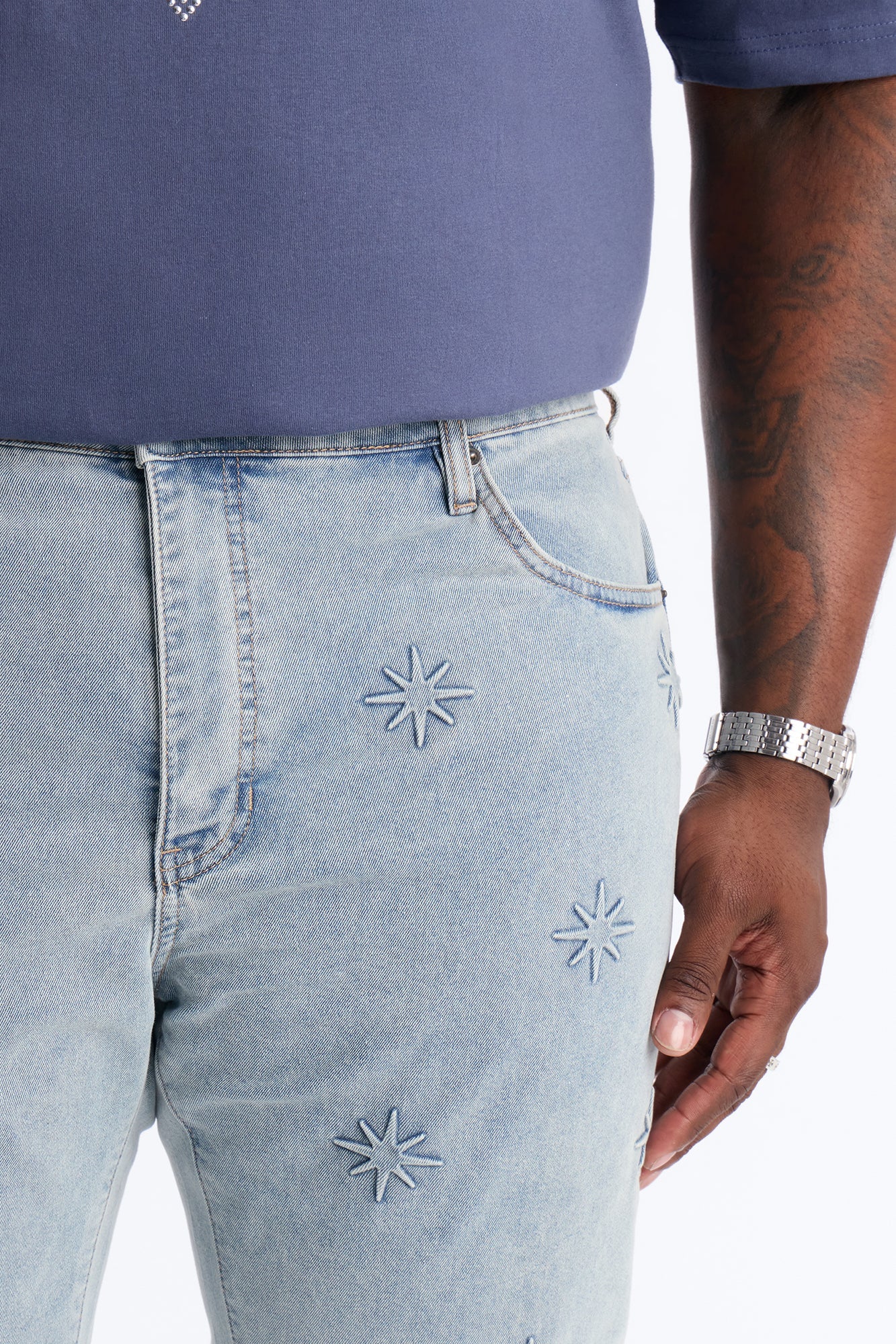 Stacked Slim Flare Embossed Supernova Jeans - Light Wash