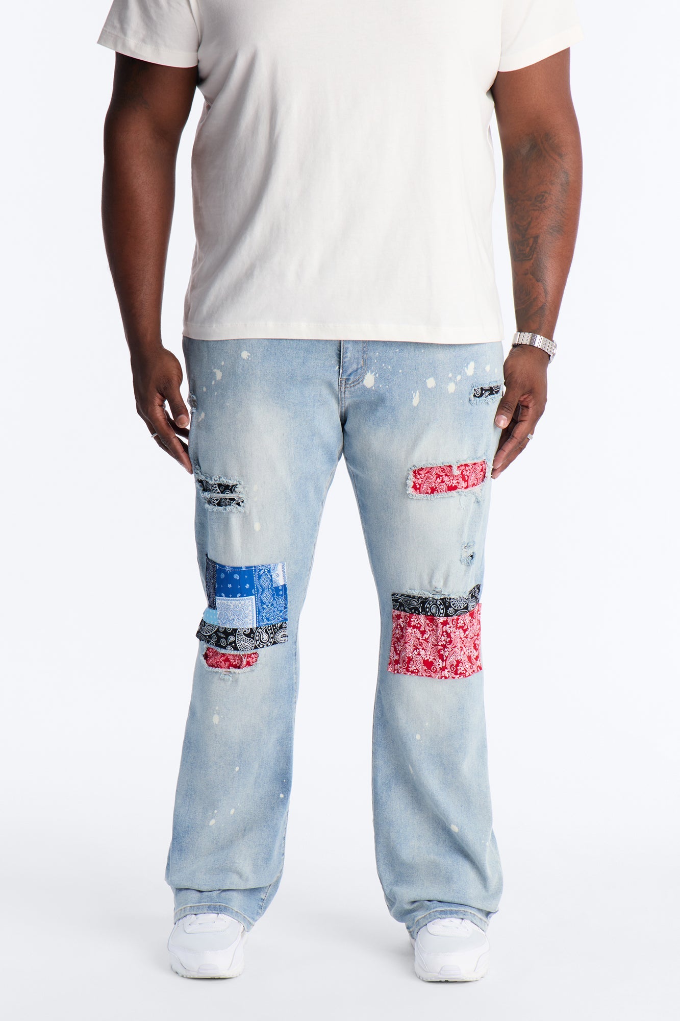 Stacked Skinny Flare Paisley Jungle Jean - Medium Blue Wash