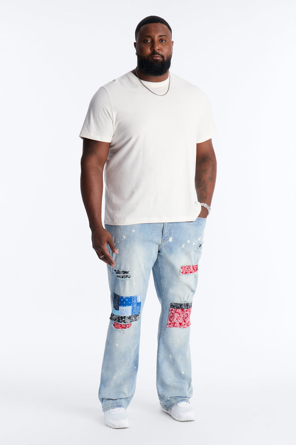 Stacked Skinny Flare Paisley Jungle Jean - Medium Blue Wash
