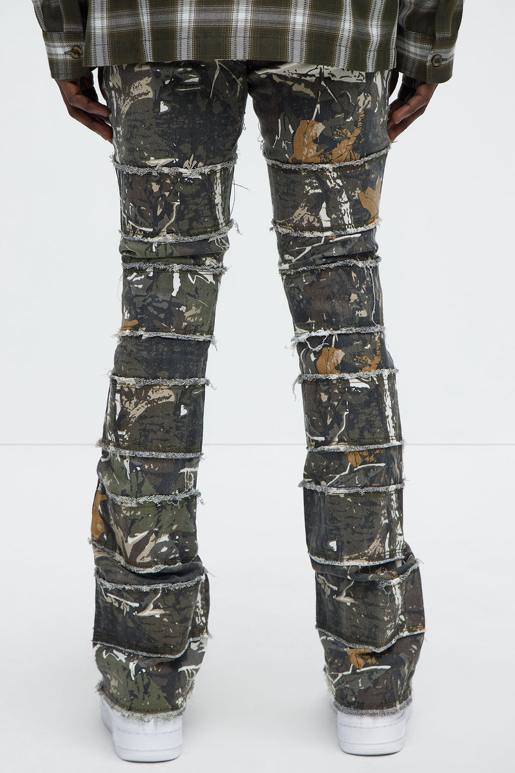 All Around Fray Stacked Skinny Flare Pants - Brown/combo