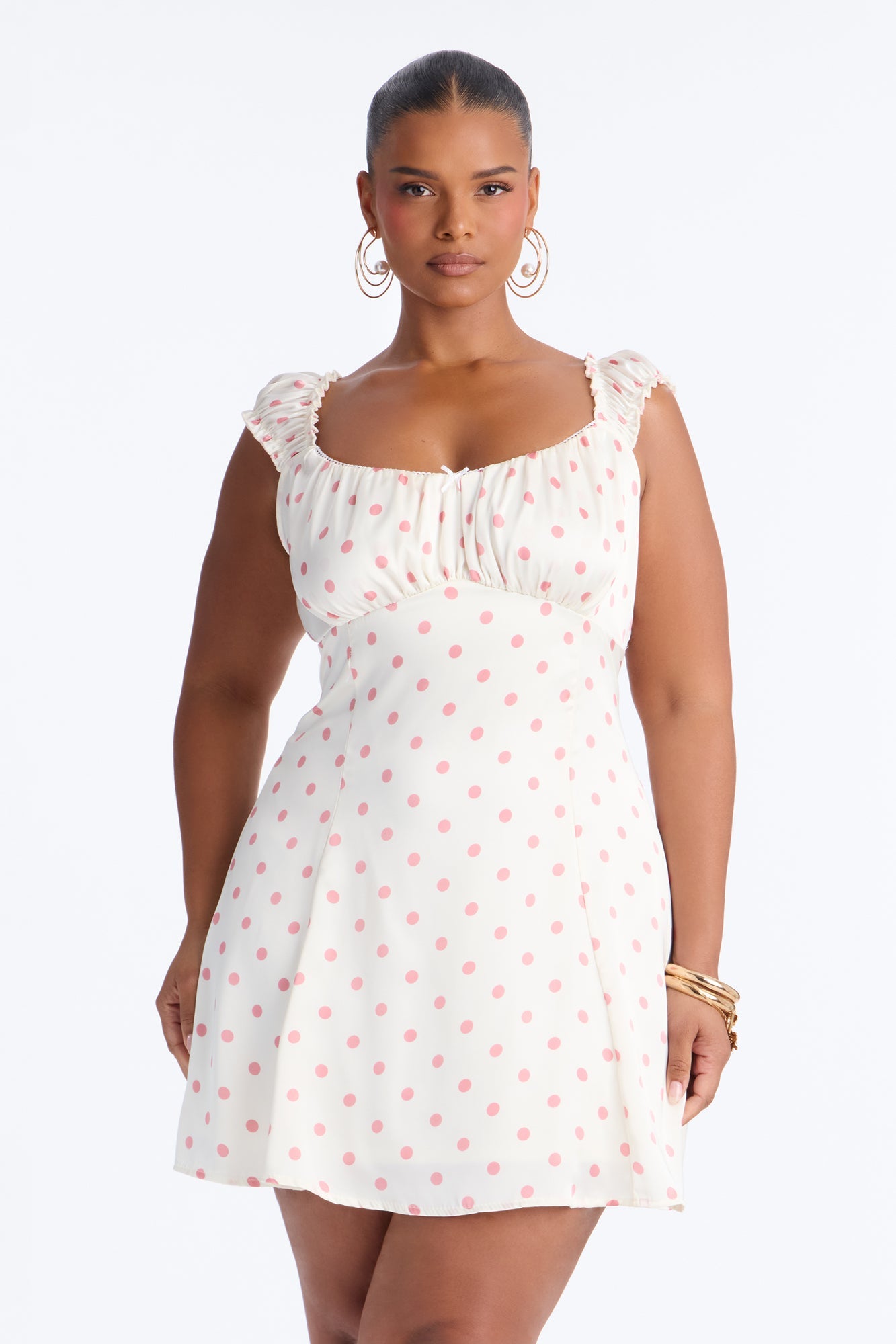 Call Me Darling Polka Dot Satin Mini Dress - Ivory/combo