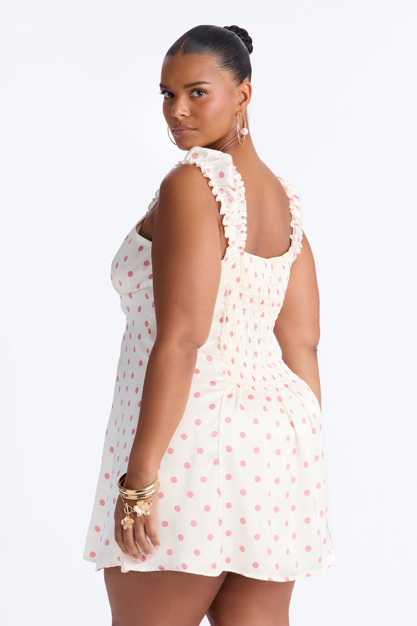 Call Me Darling Polka Dot Satin Mini Dress - Ivory/combo