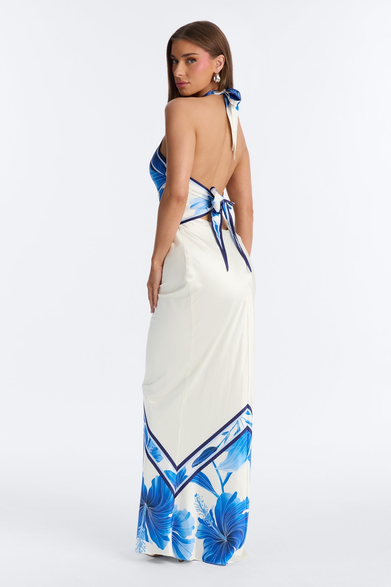 Jasmyne Satin Halter Maxi Dress - Blue/combo