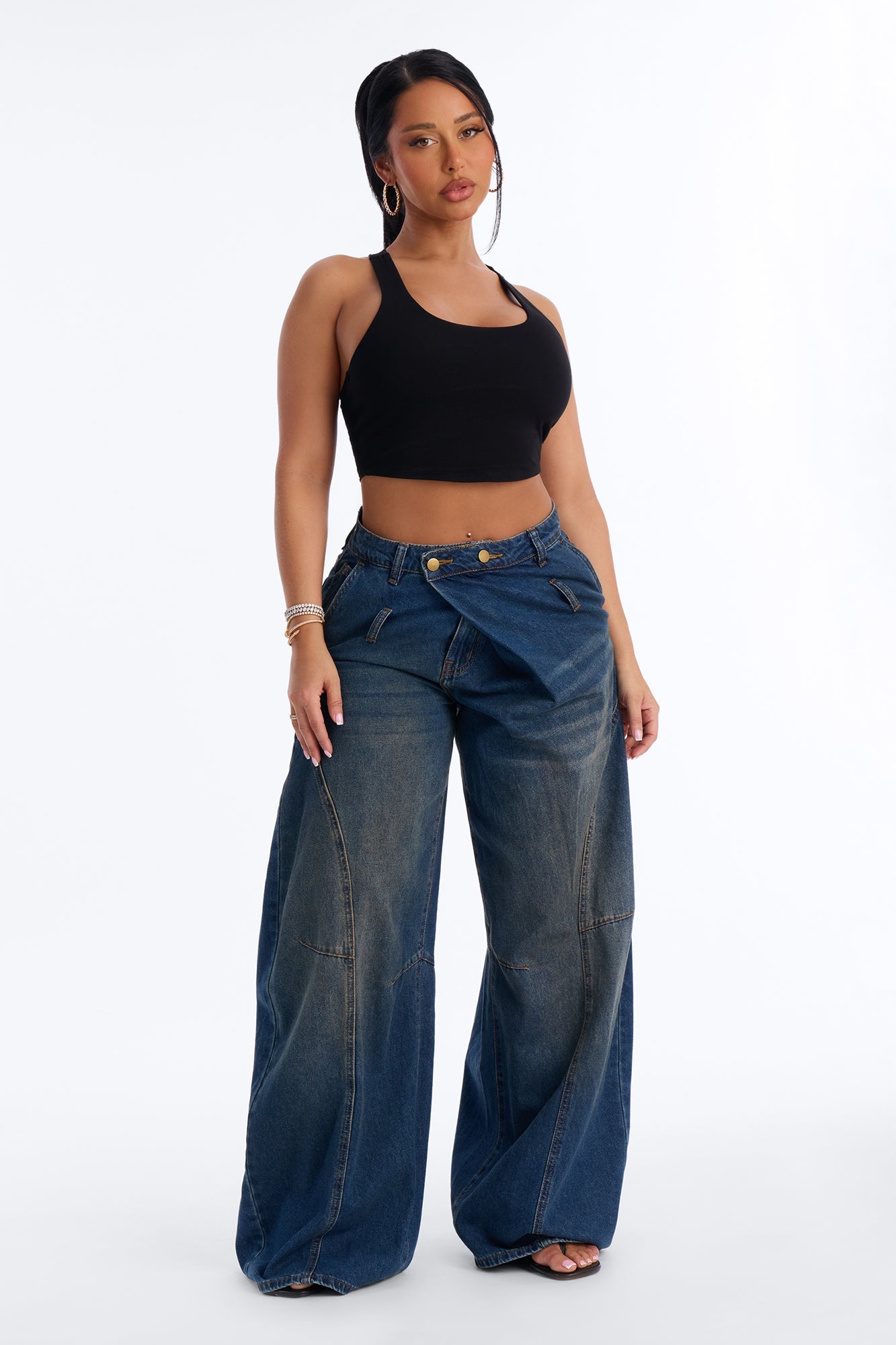 Tempting Fate Crossover Tinted Baggy Jeans - Dark Wash
