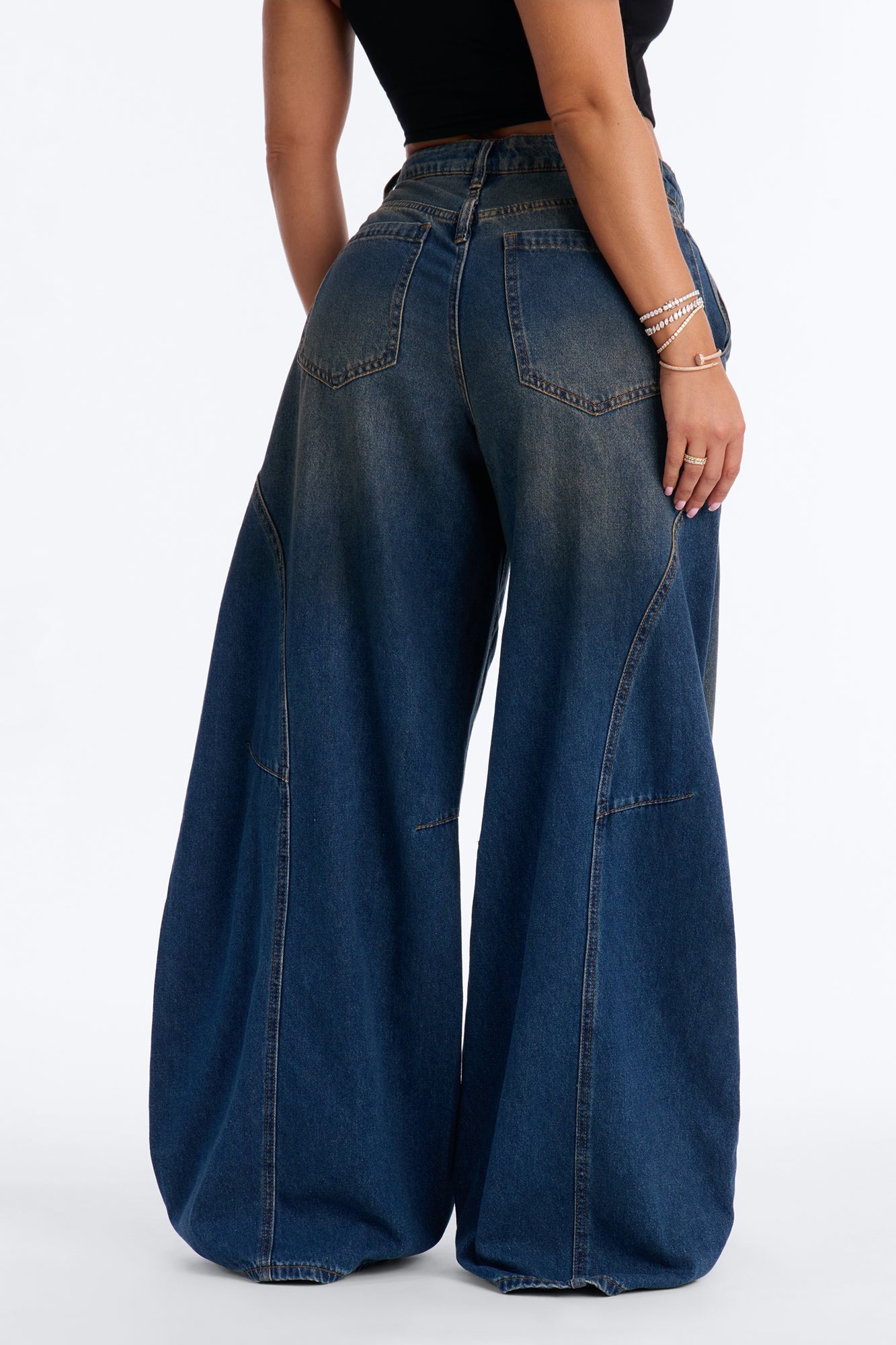 Tempting Fate Crossover Tinted Baggy Jeans - Dark Wash