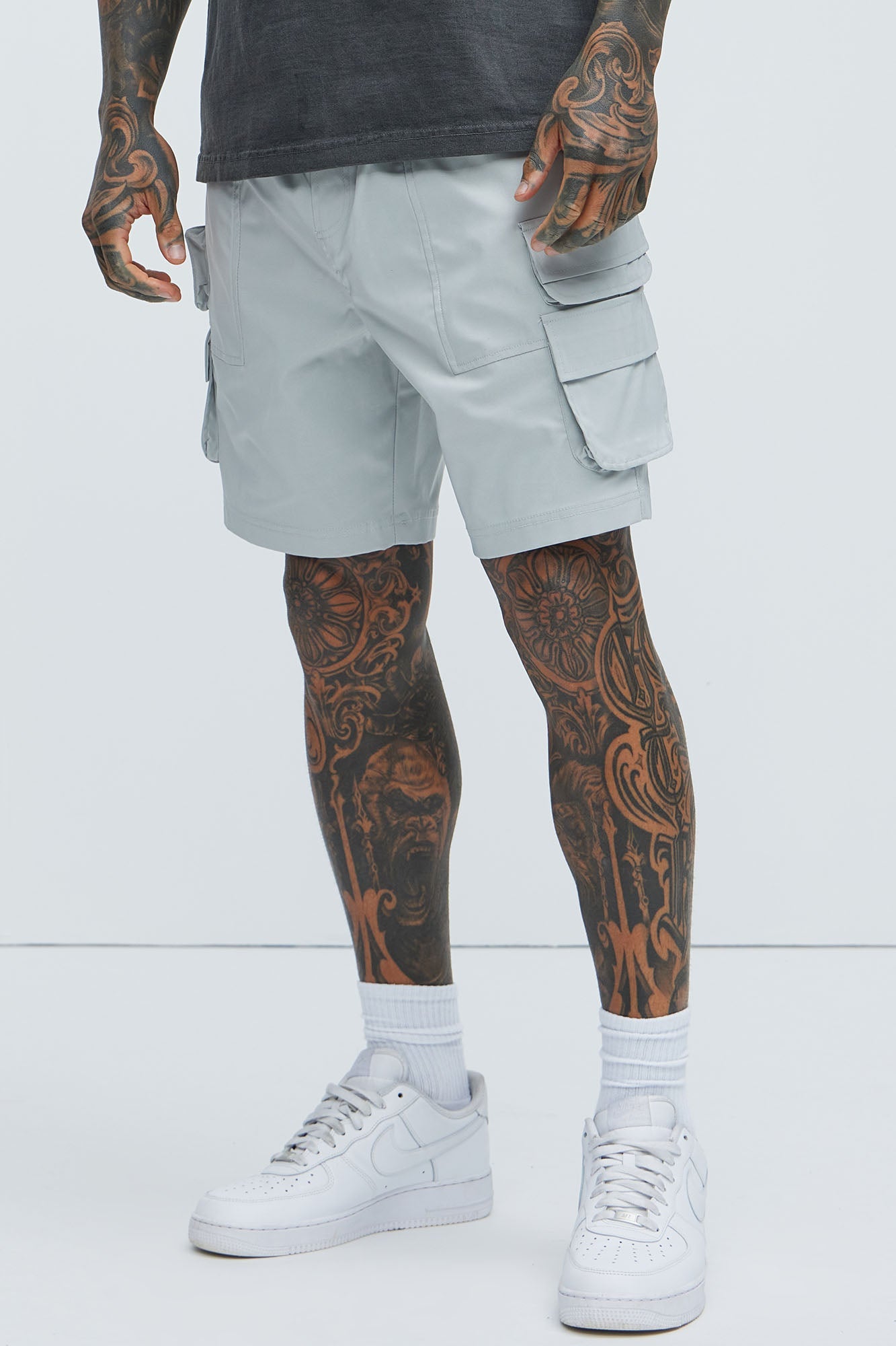 Catch Up Nylon Cargo Shorts - Grey