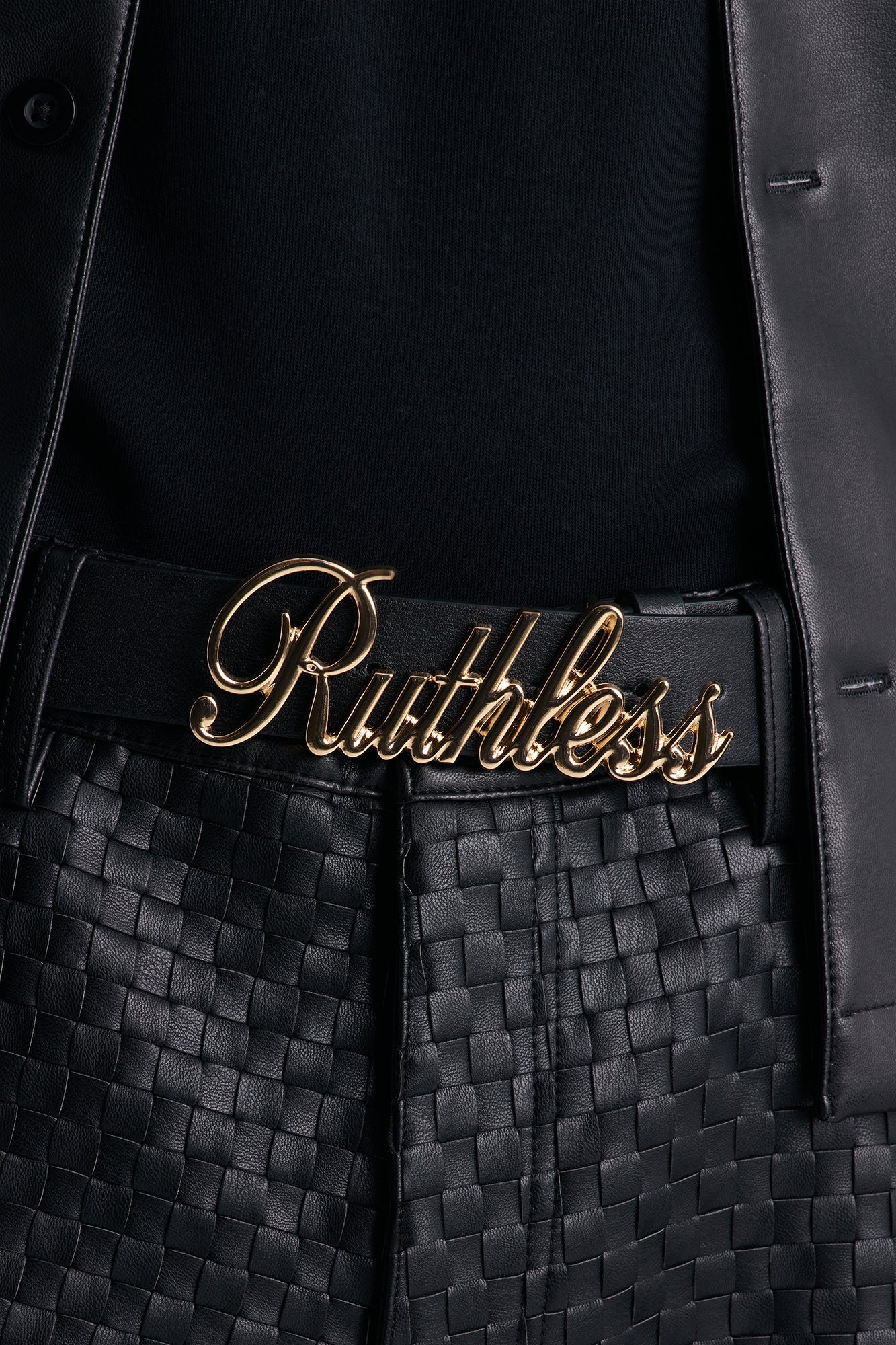 Ruthless Script Buckle Belt - Black/Gold