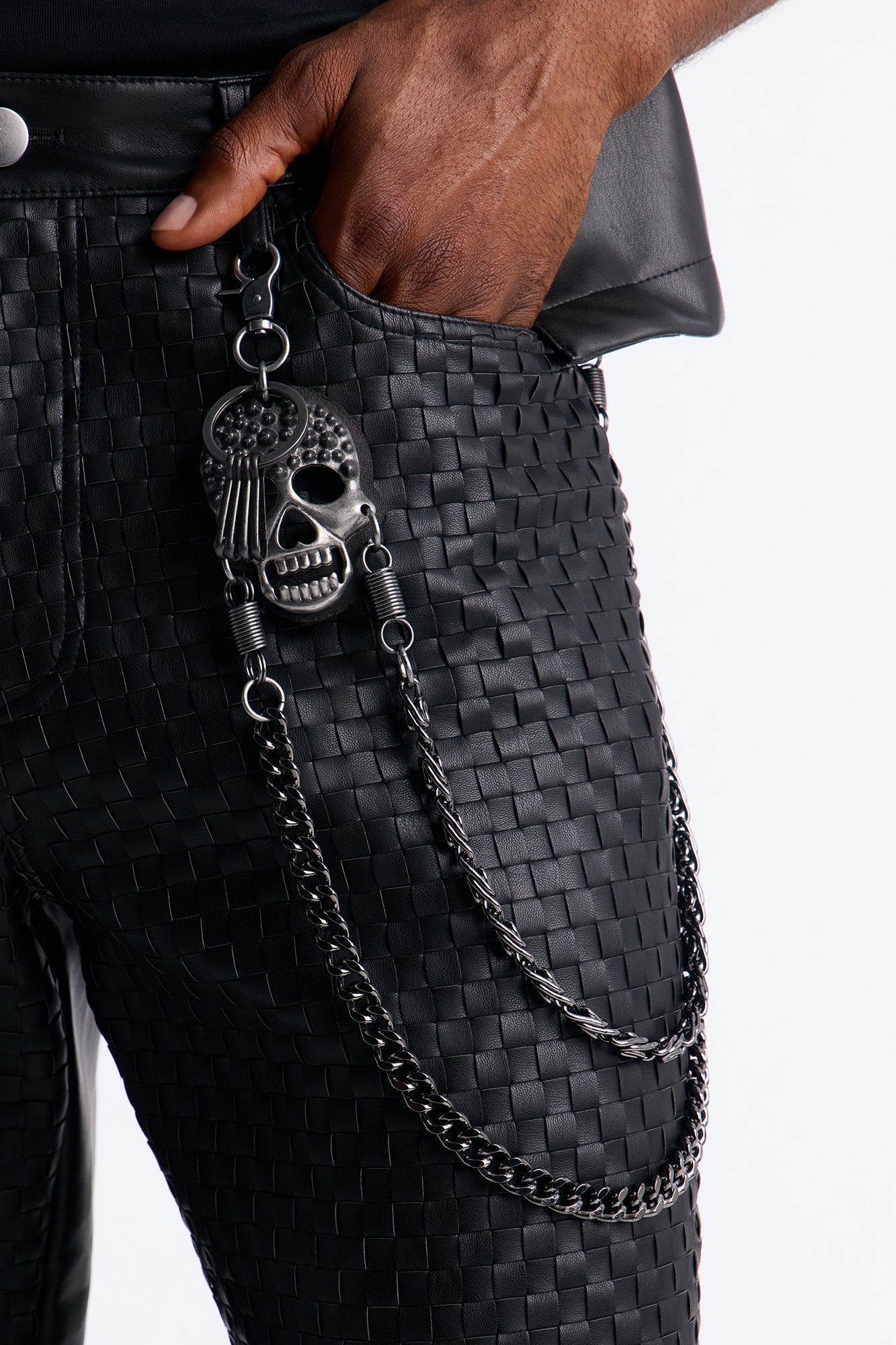 Spiked Skull Chain Link Layered Pant Chain - Gunmetal