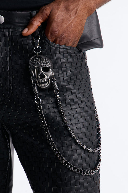 Spiked Skull Chain Link Layered Pant Chain - Gunmetal