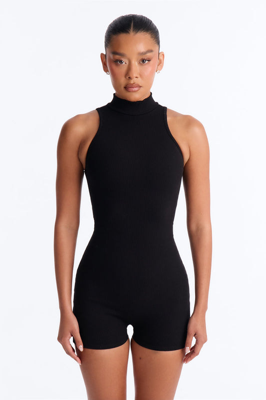 Maribel Snatched Sleeveless Romper - Black