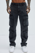 Black Jack Mike Straight Cargo Jeans - Black Wash
