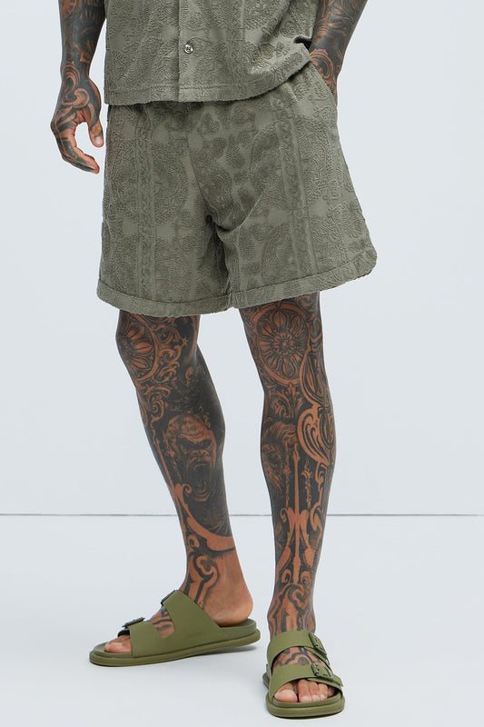 Link Textured Shorts - Olive