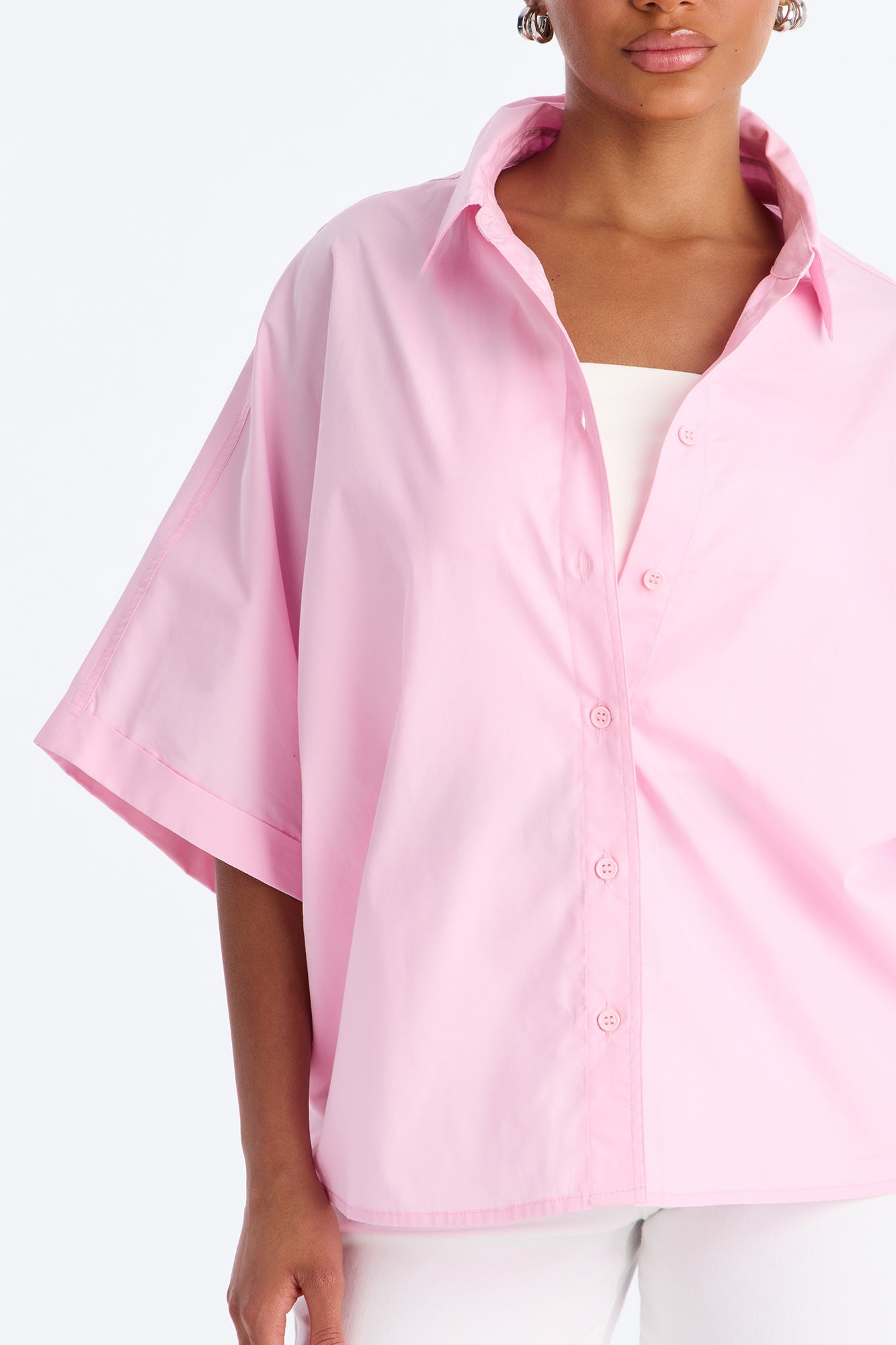 Sancie Oversized Poplin Button Up Shirt - Pink