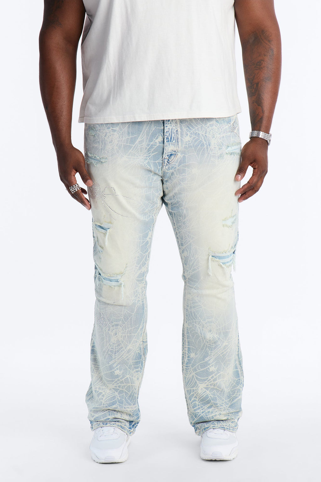 Stacked Skinny Flare Eternal Jeweled Web Jean - Light Wash