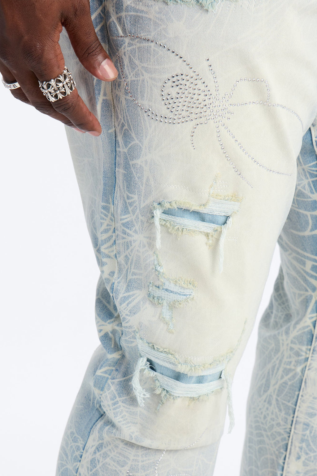 Stacked Skinny Flare Eternal Jeweled Web Jean - Light Wash