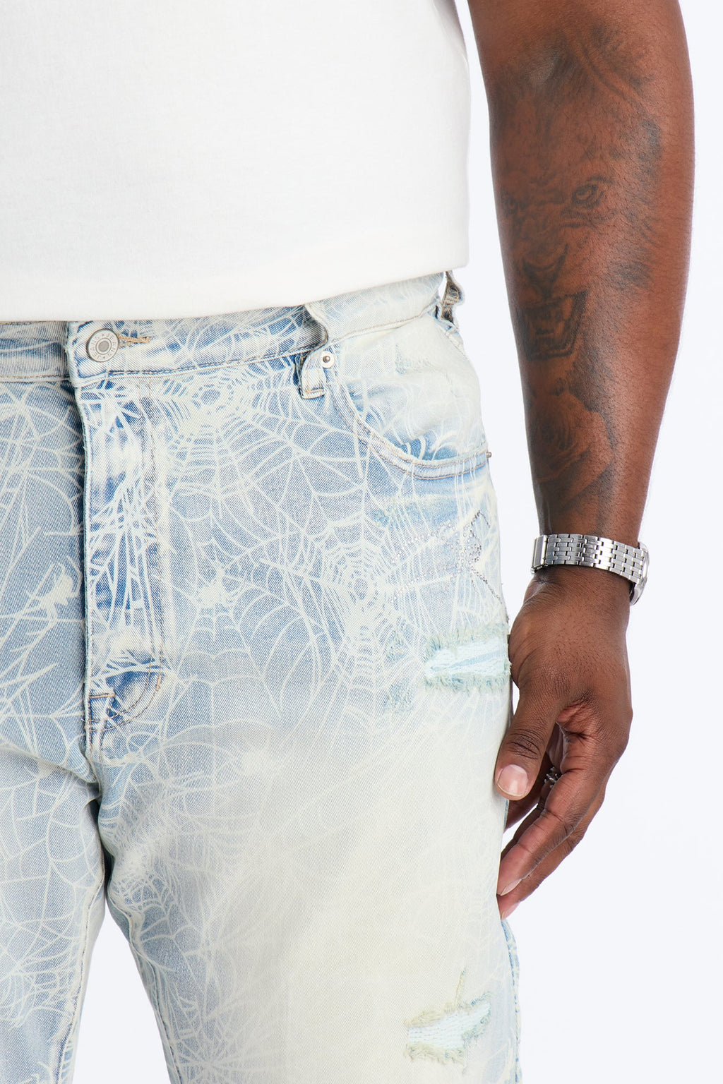 Stacked Skinny Flare Eternal Jeweled Web Jean - Light Wash