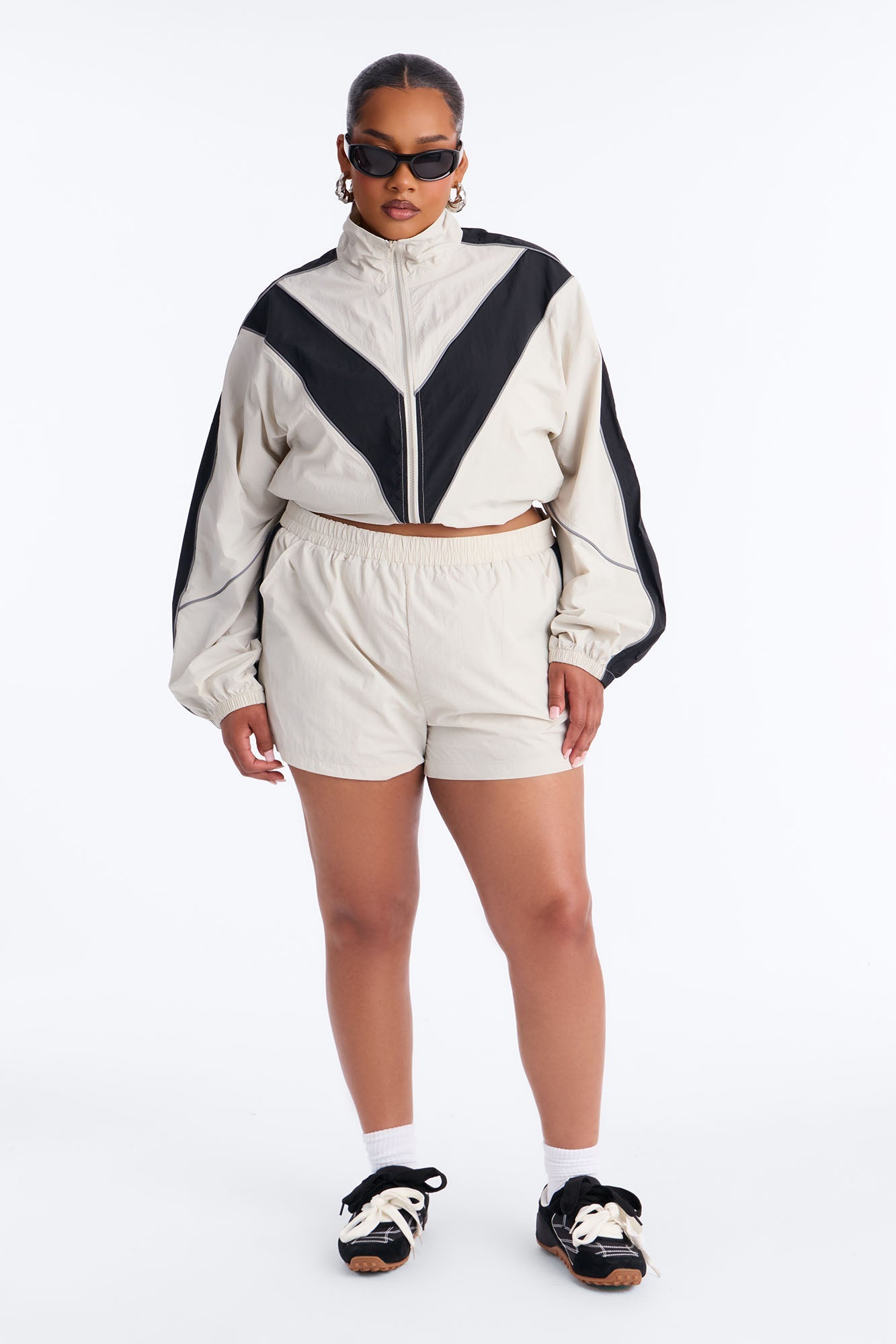 Break A Sweat Windbreaker Funnel Neck Track Jacket - Taupe/combo