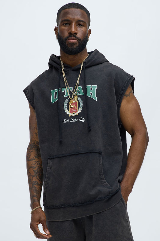 Utah Sleeveless Hoodie - Black