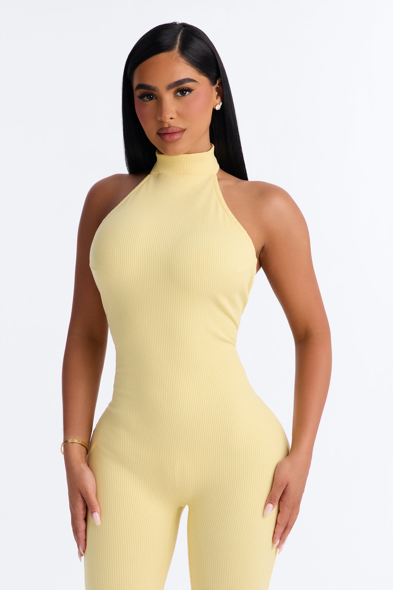 Kalia Snatched Halter Jumpsuit - Butter Yellow