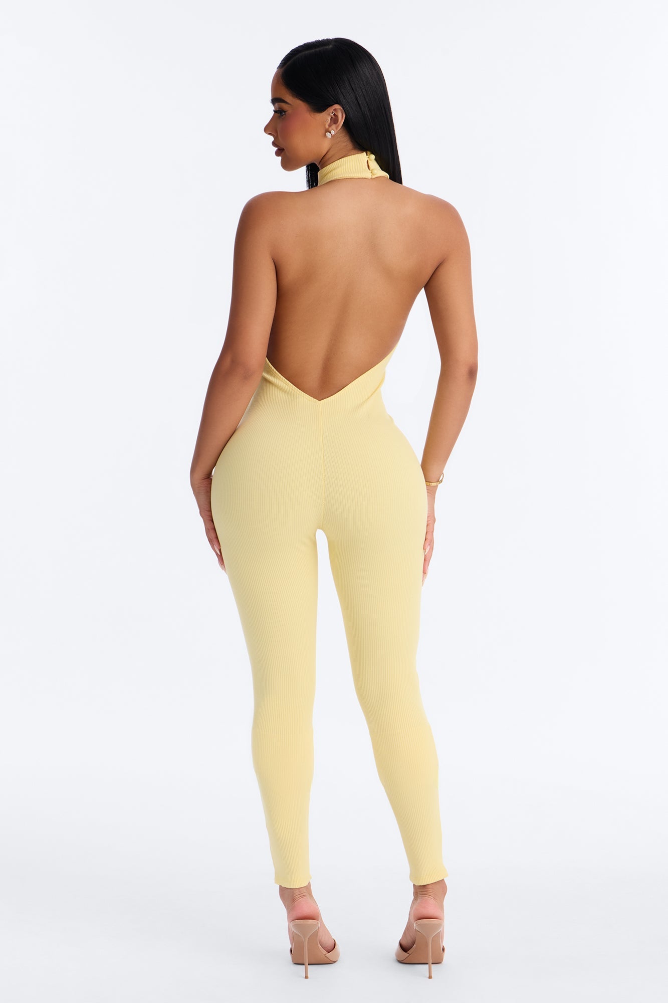 Kalia Snatched Halter Jumpsuit - Butter Yellow