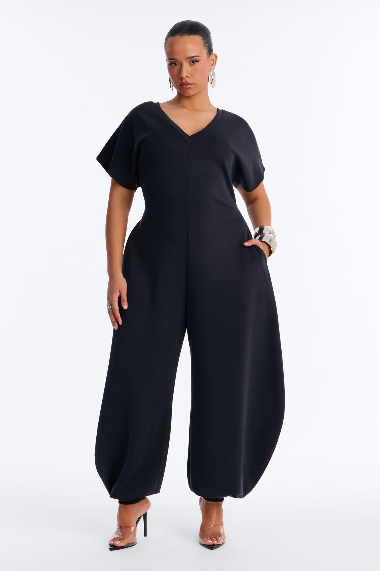 Let's Relax Barrel Wide Leg Jumpsuit - Black