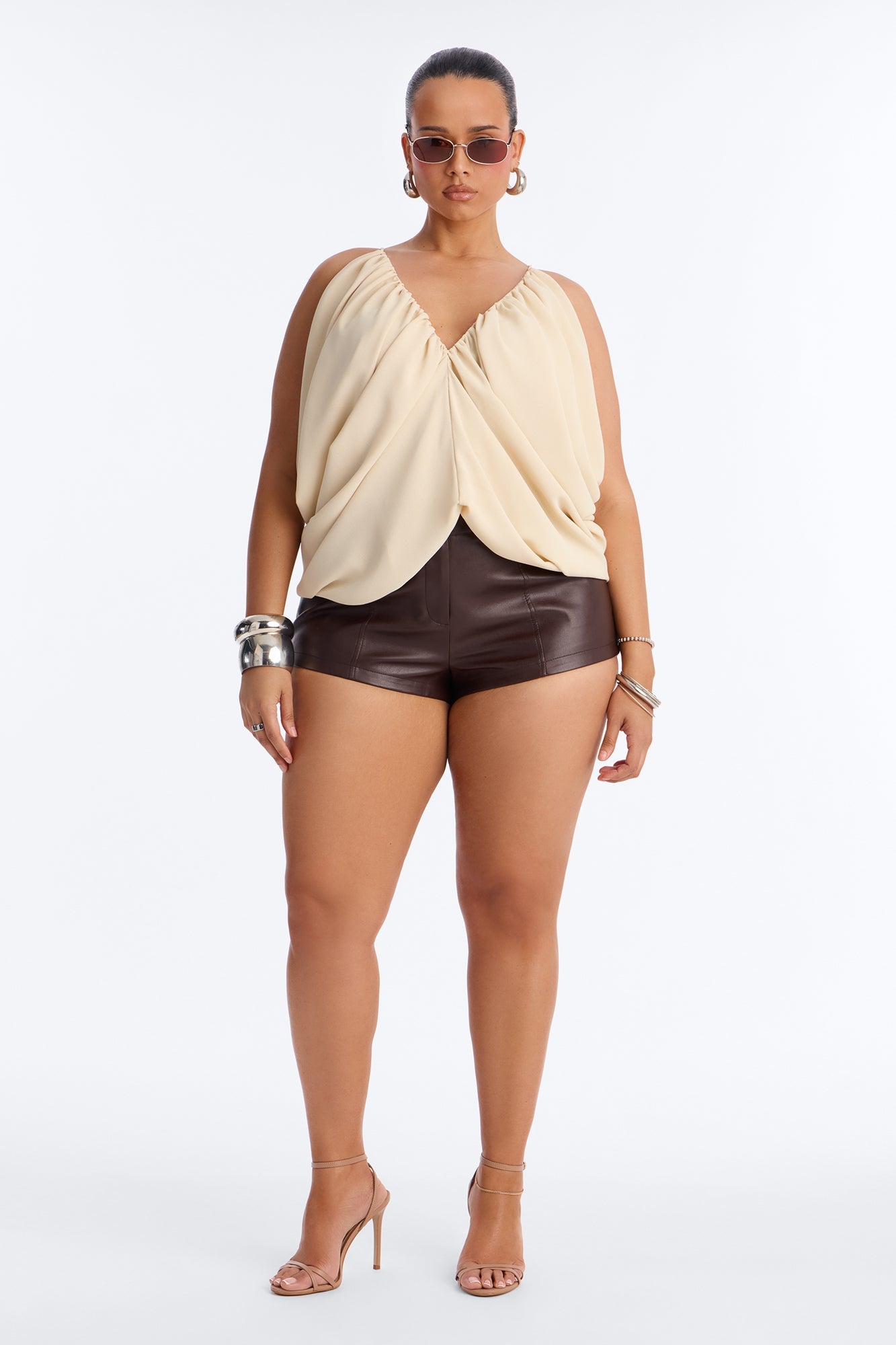 Wild In Bloom Ruched Chiffon Top - Cream
