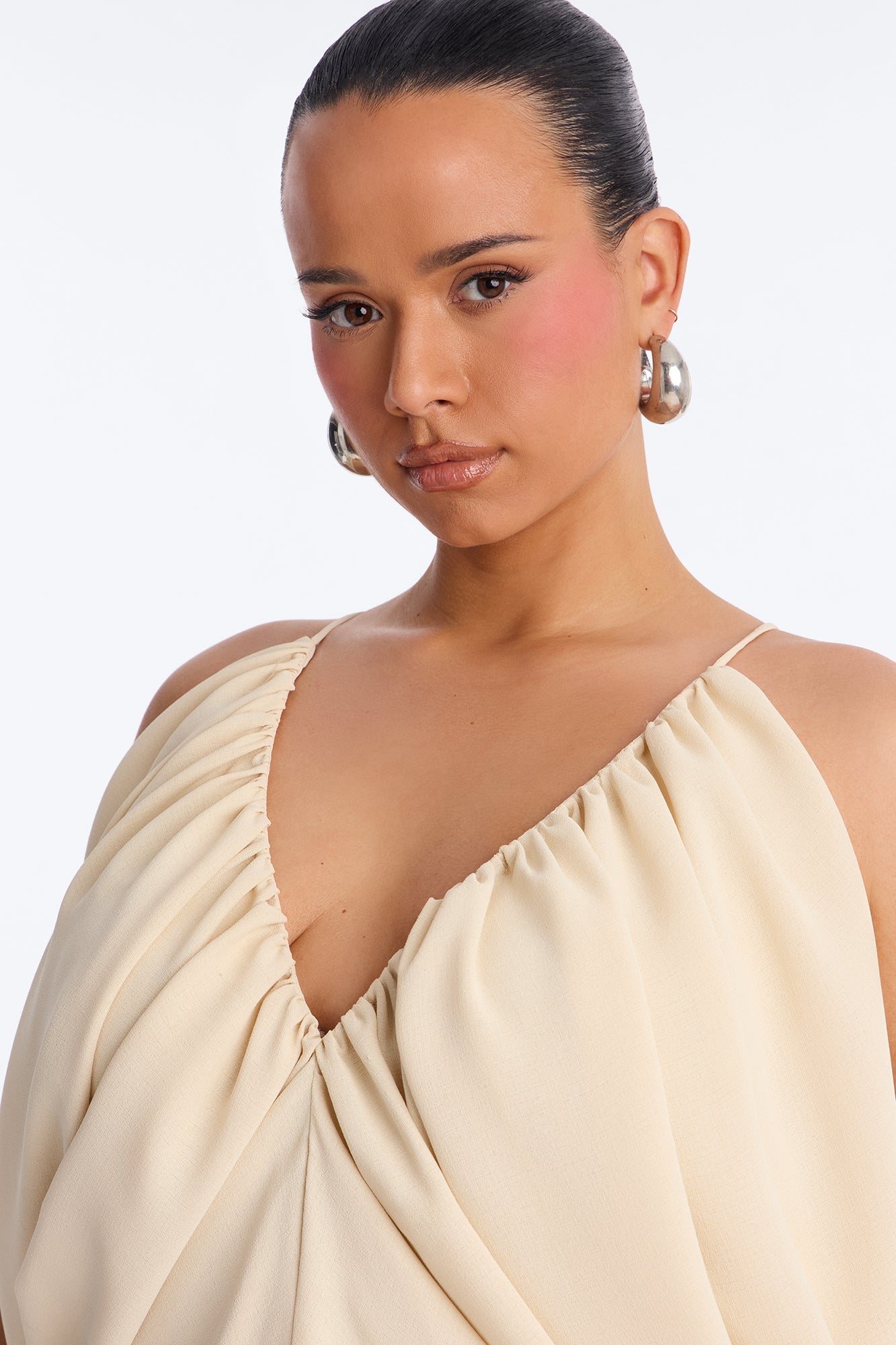 Wild In Bloom Ruched Chiffon Top - Cream
