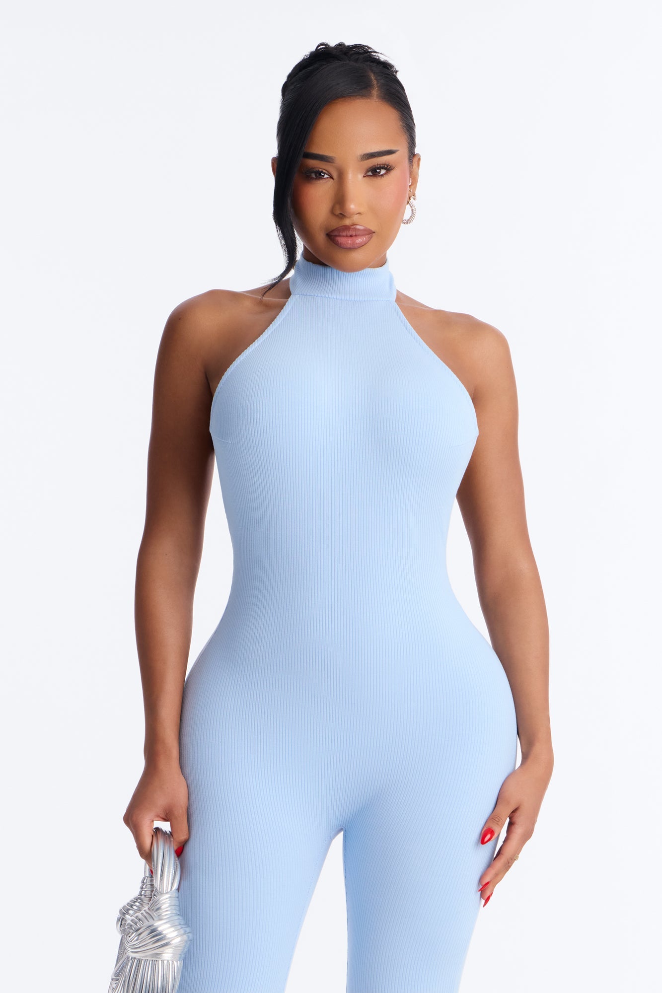 Kalia Snatched Halter Jumpsuit - Light Blue