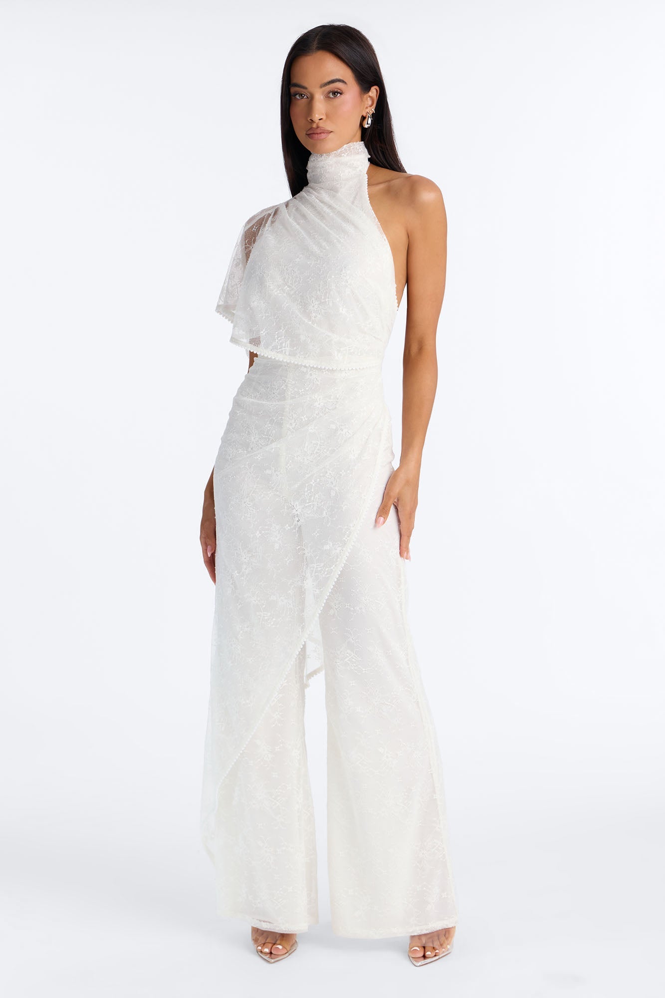 Tayla Draped Lace Wide Leg Jumpsuit - White