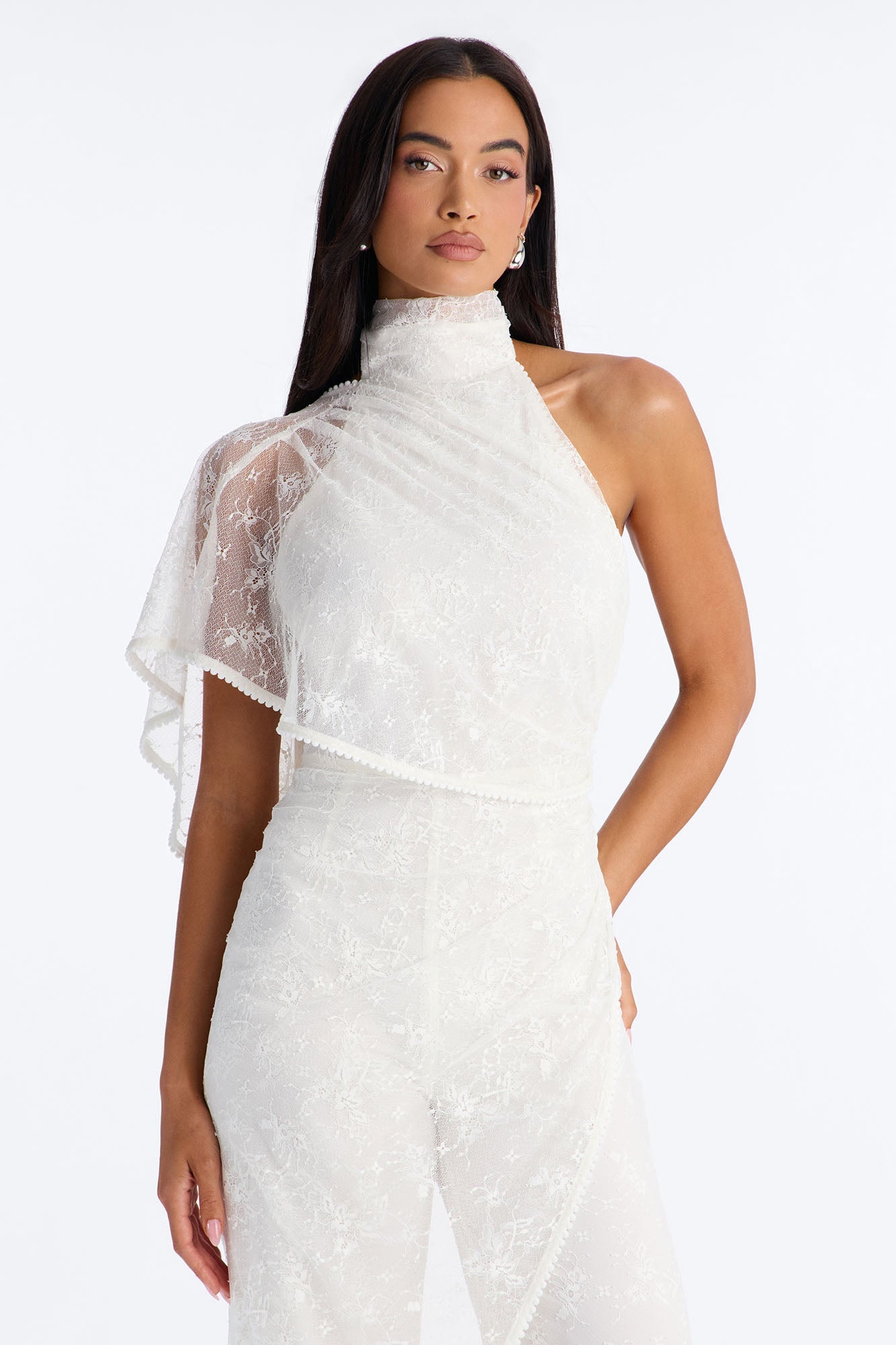 Tayla Draped Lace Wide Leg Jumpsuit - White