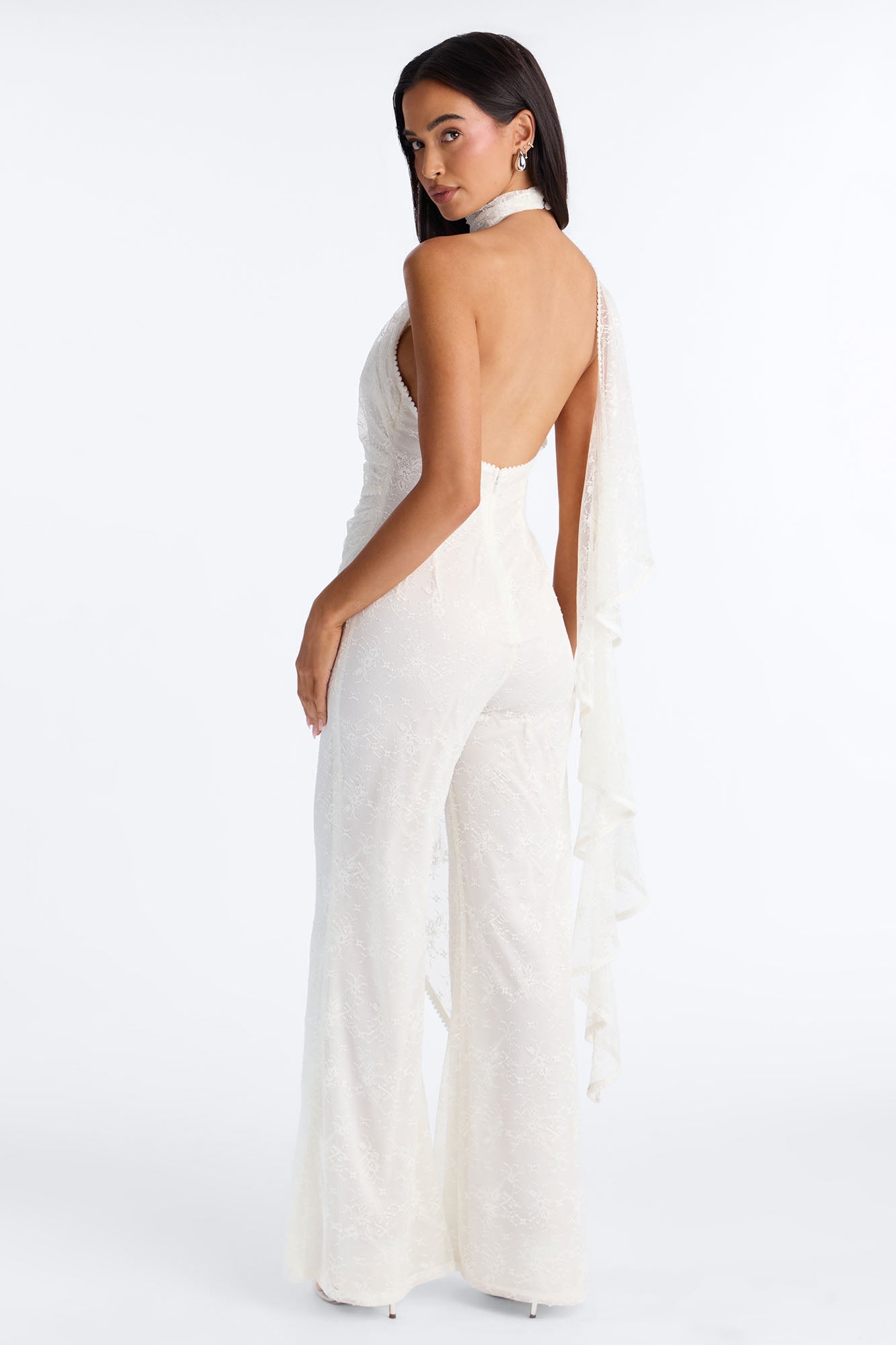 Tayla Draped Lace Wide Leg Jumpsuit - White