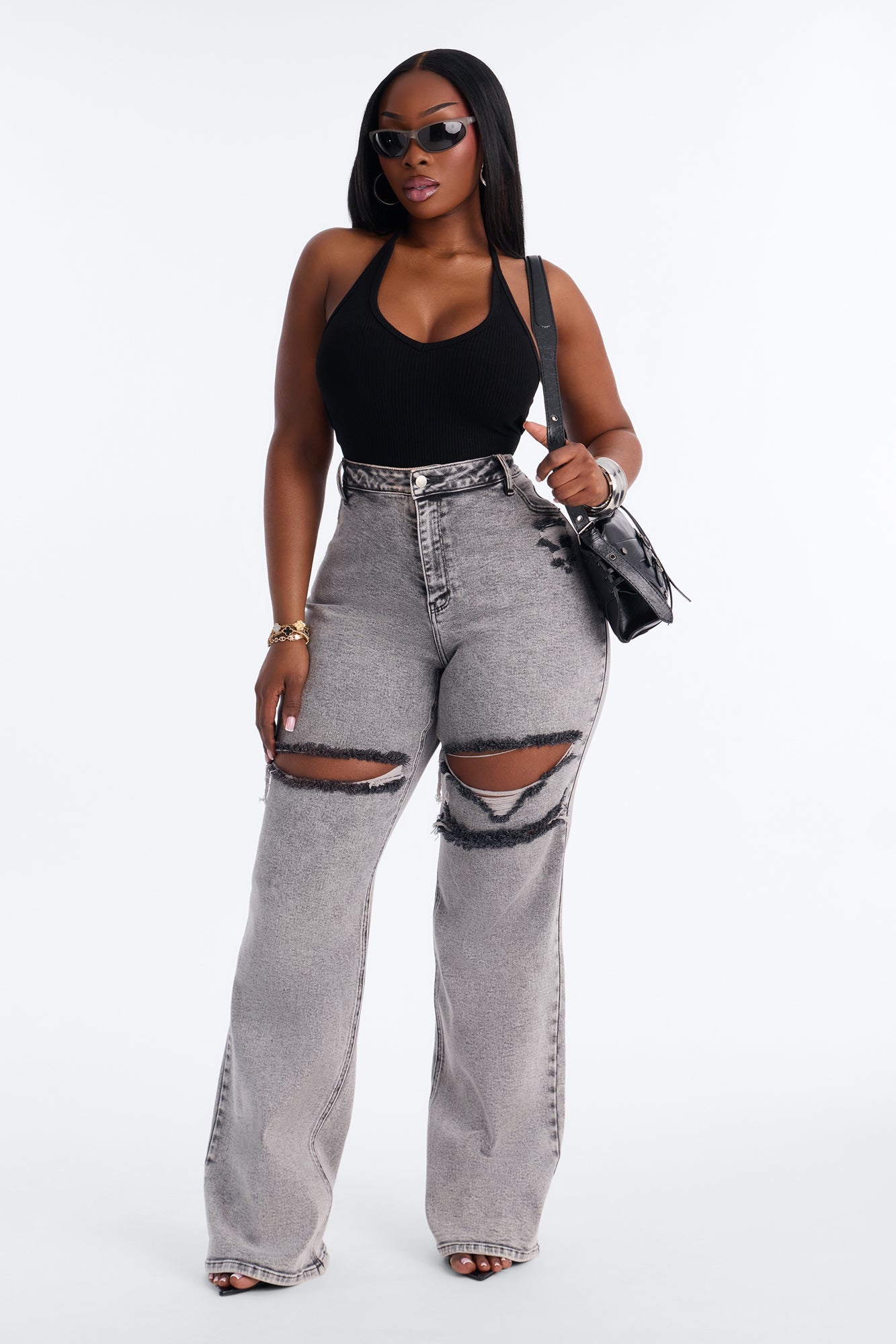 Tall Remi Ripped Stretch Baggy Jeans - Grey