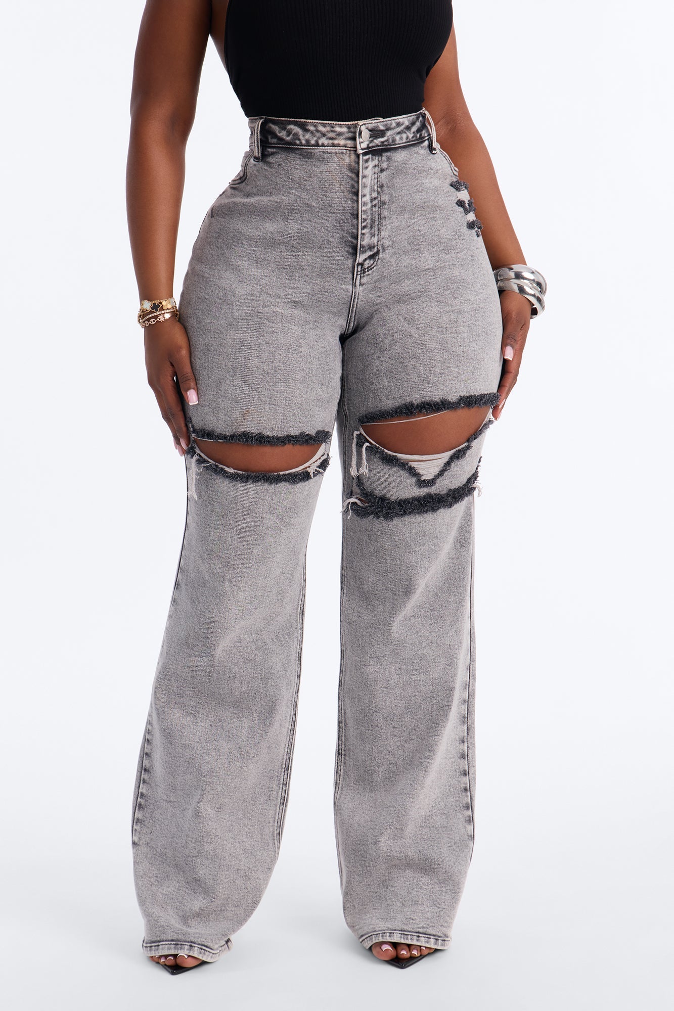 Tall Remi Ripped Stretch Baggy Jeans - Grey