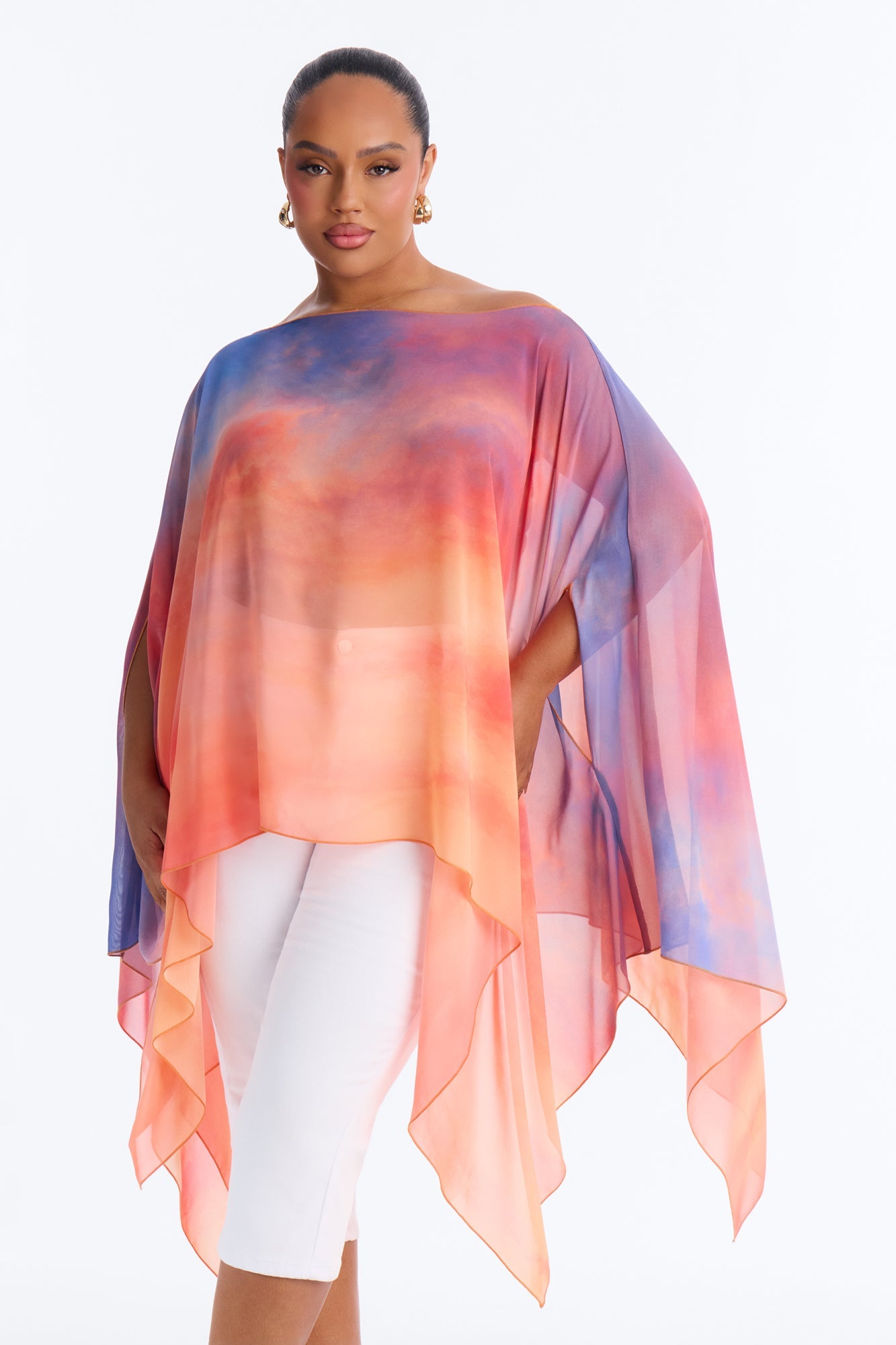 Get In Line Long Chiffon Kimono Top - Multi Color