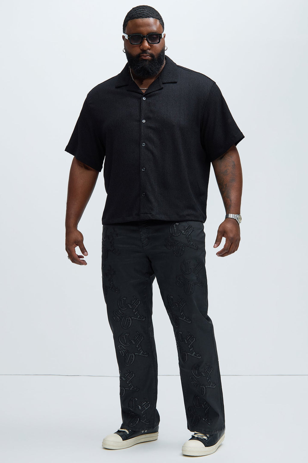 Chaos Embroidery Straight Jeans - Black