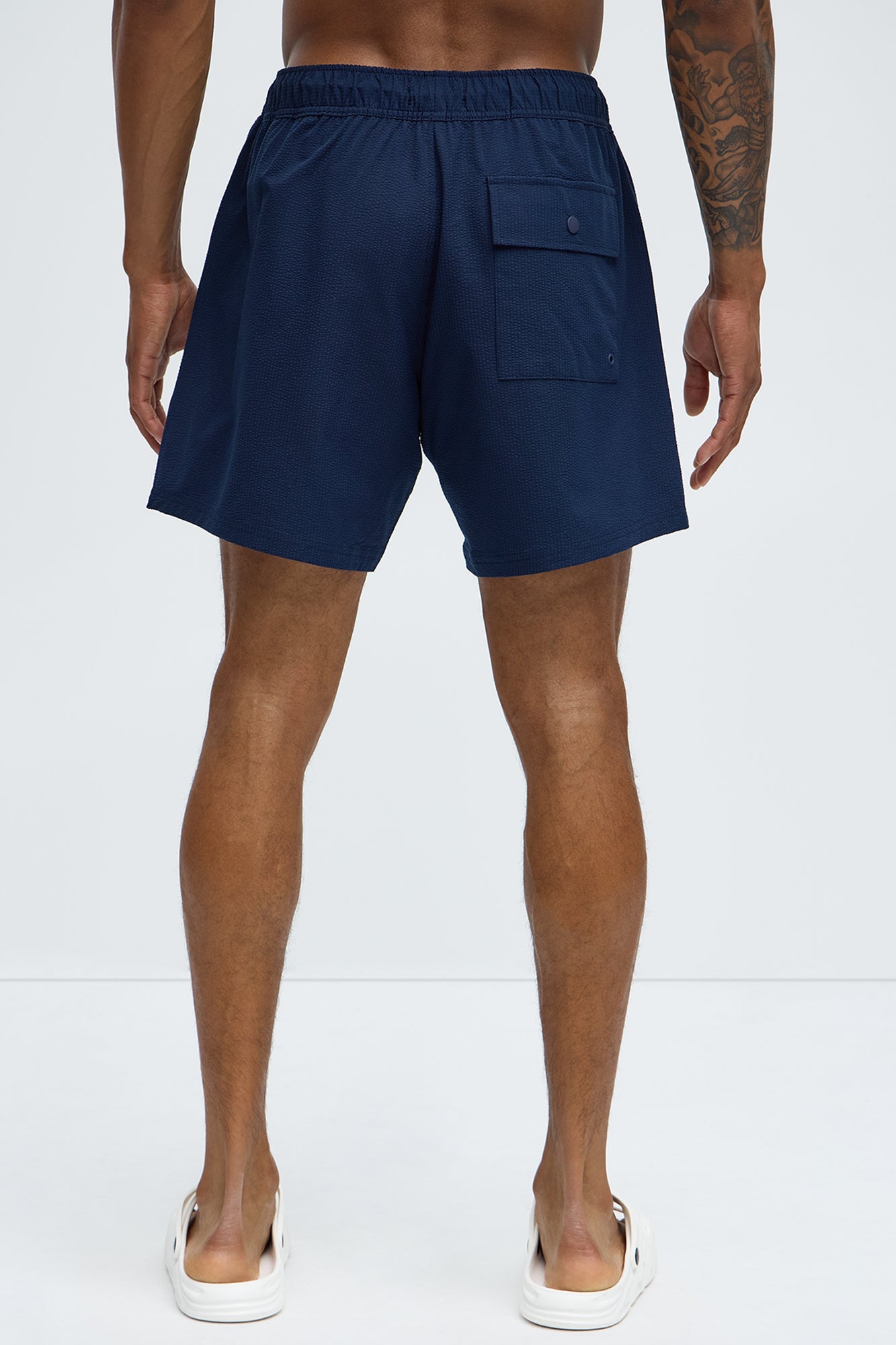 Seersucker Swim Trunk 6″ - Navy